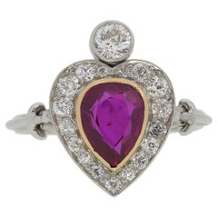 Bague ancienne en grappe de diamants et rubis de Birmanie de 1.60 carat