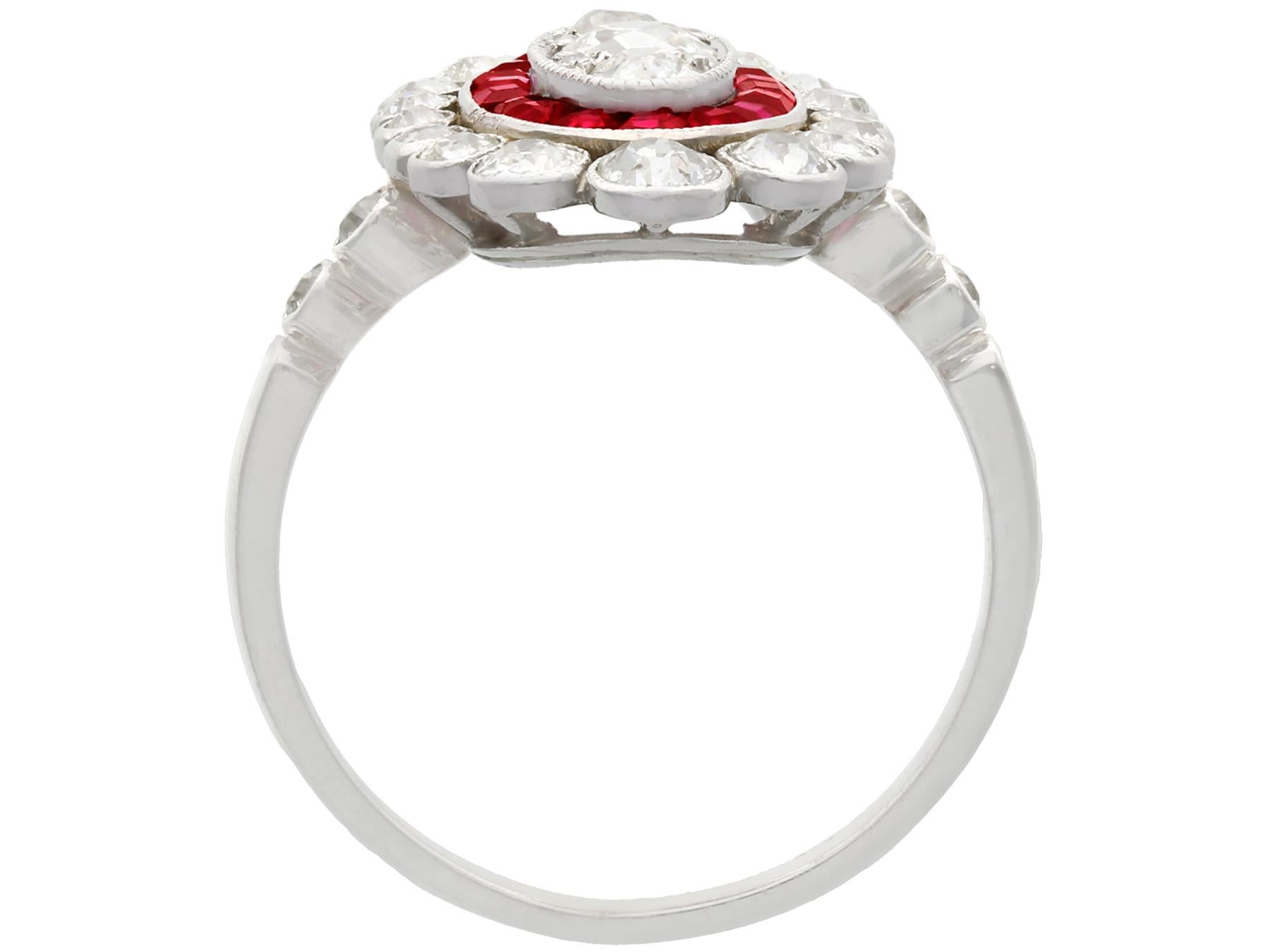 Women's Antique 1.60 Carat Diamond and Ruby Platinum Cluster Ring