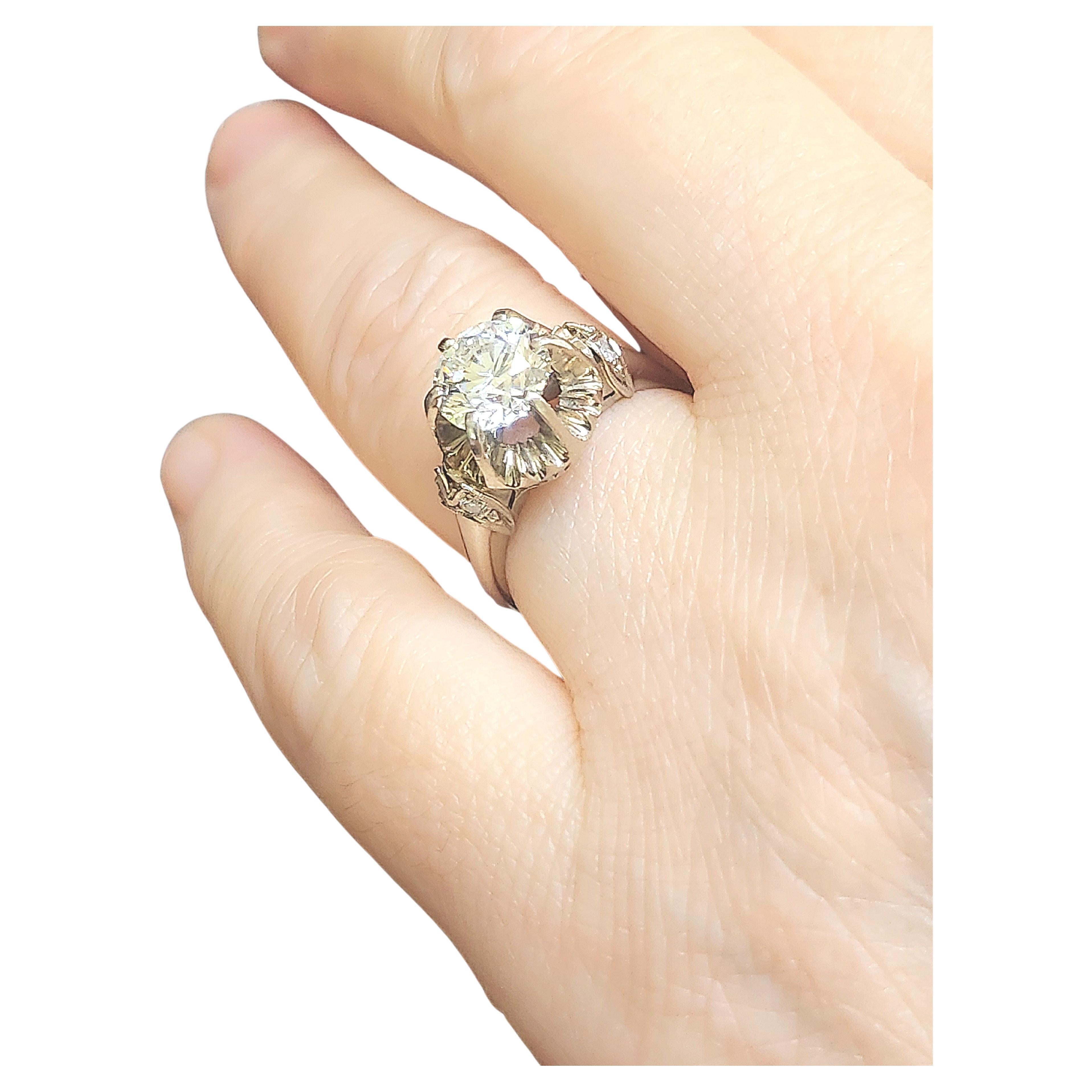 Art Deco Antique 1.60 Carat Diamond Solitaire White Gold Ring  For Sale