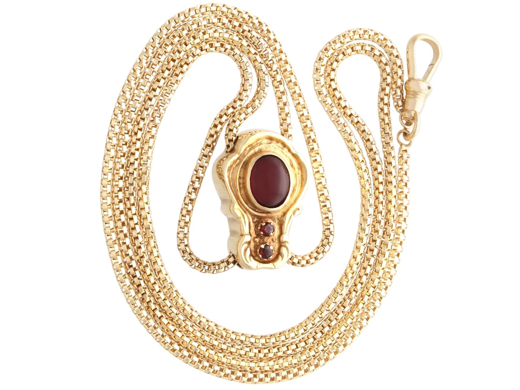 Antica collana a catena con granato da 1,60 carati e oro giallo 14k CIRCA 1930