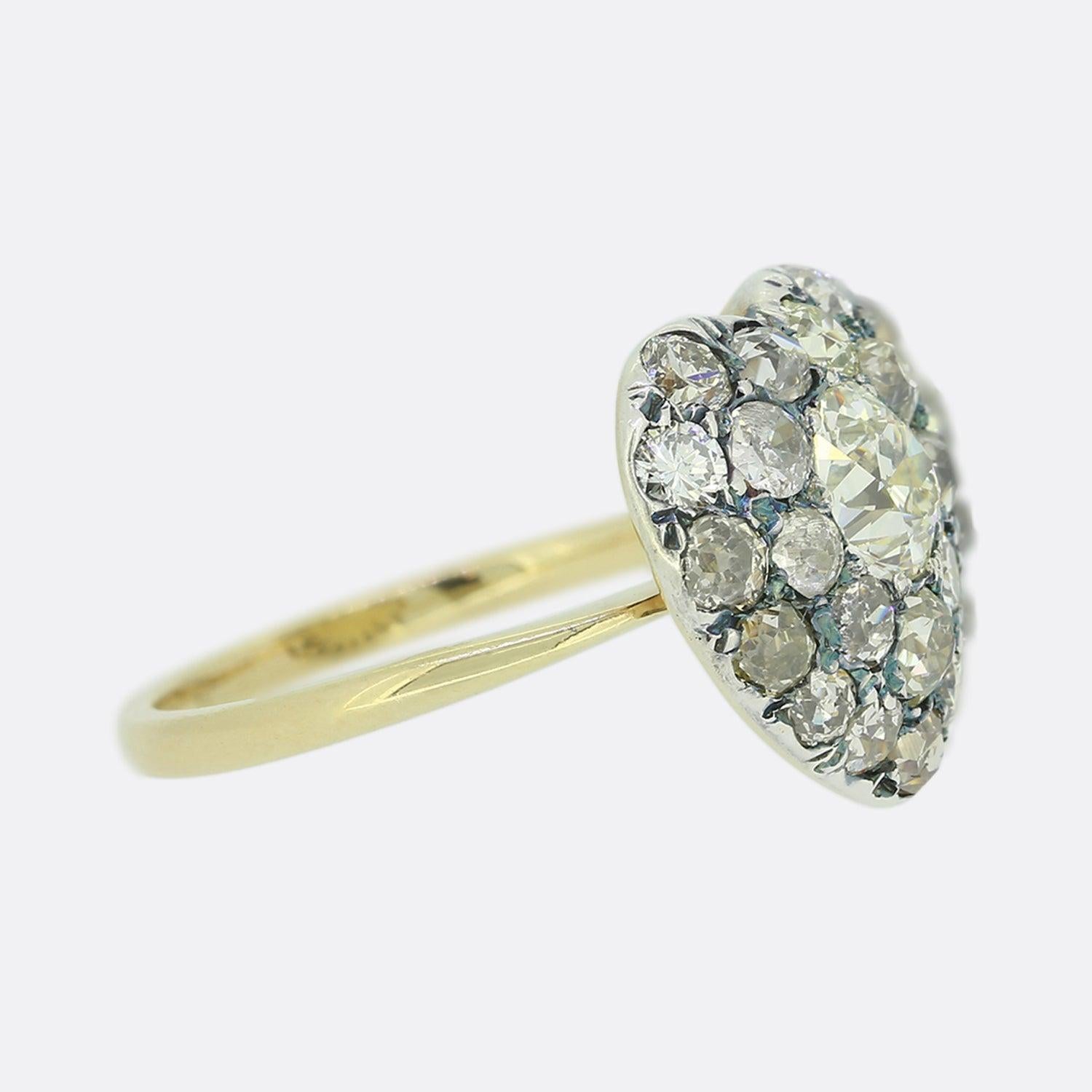 Victorien Bague cœur ancien avec diamants anciens de 1,60 carat en vente