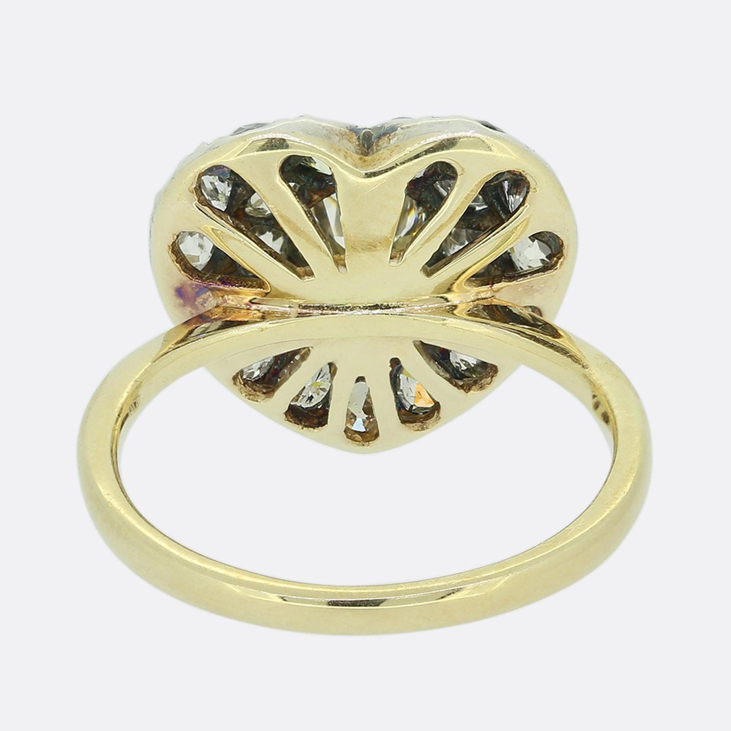 Taille vieille mine Bague cœur ancien avec diamants anciens de 1,60 carat en vente