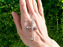 Antique 1.60ct Diamond and 18k Yellow Gold Cross Pendant