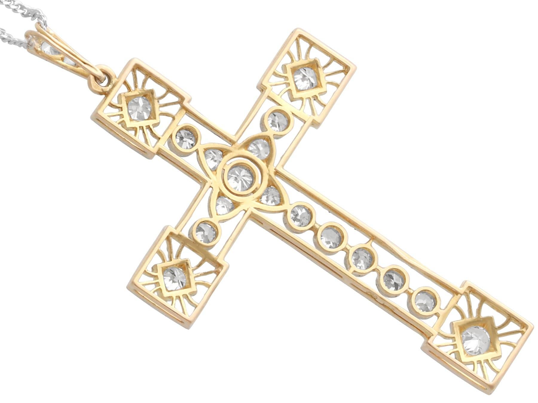 Antique 1.60ct Diamond and 18k Yellow Gold Cross Pendant For Sale 1