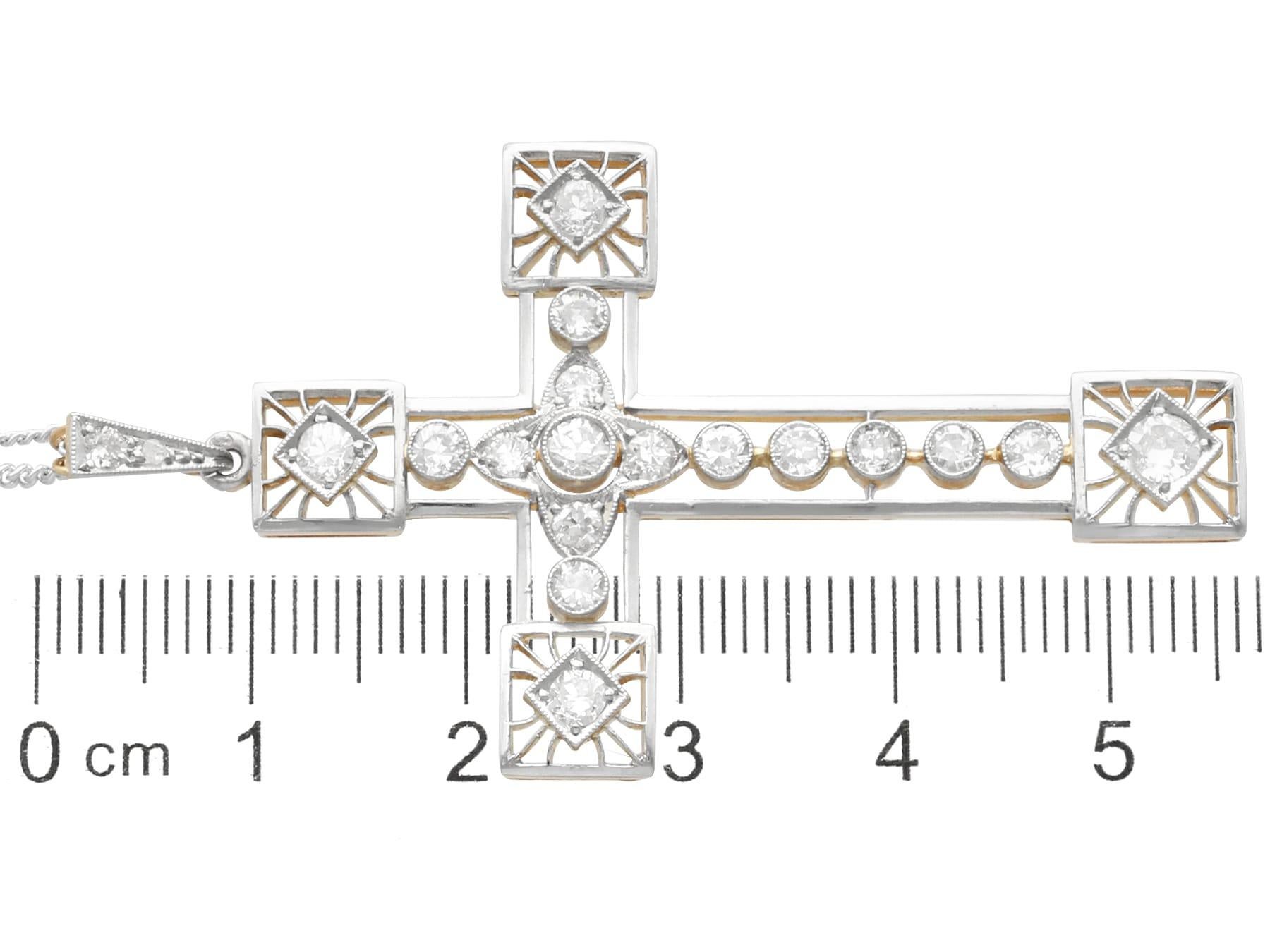 Antique 1.60ct Diamond and 18k Yellow Gold Cross Pendant For Sale 2