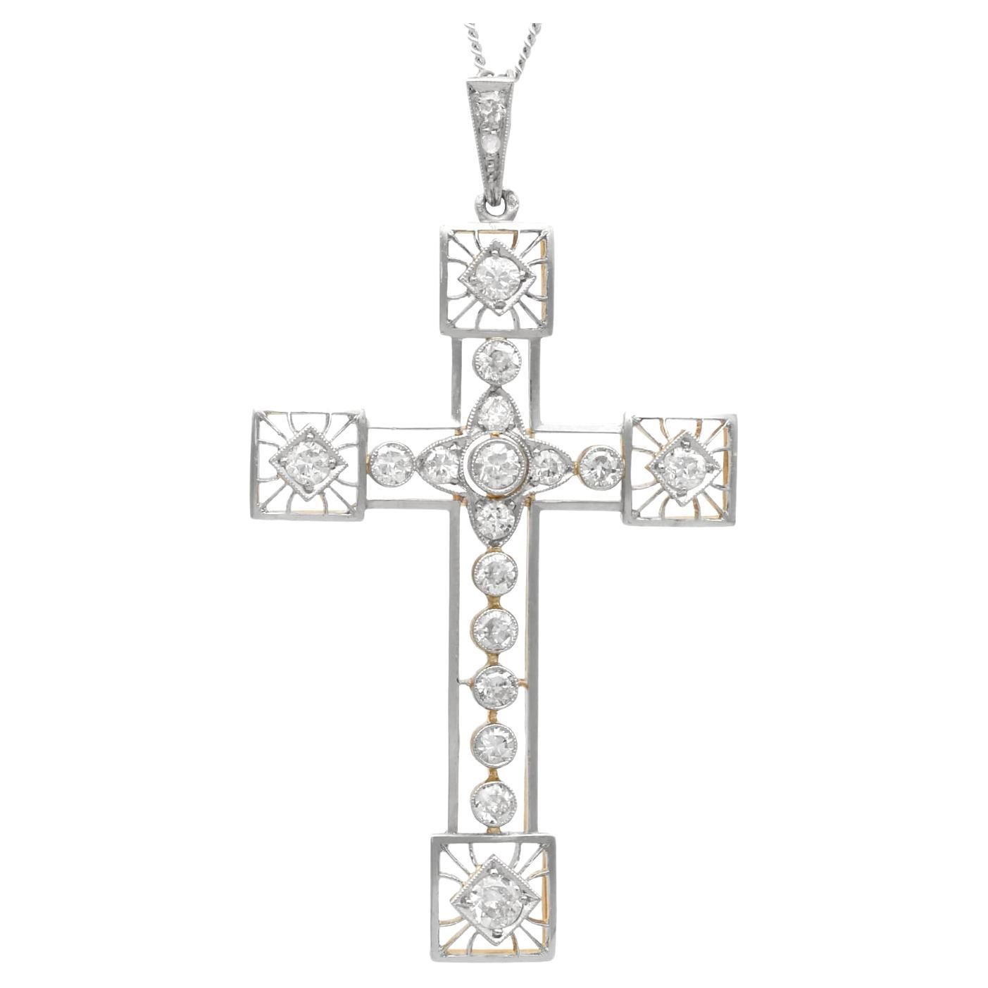 Antique 1.60ct Diamond and 18k Yellow Gold Cross Pendant For Sale