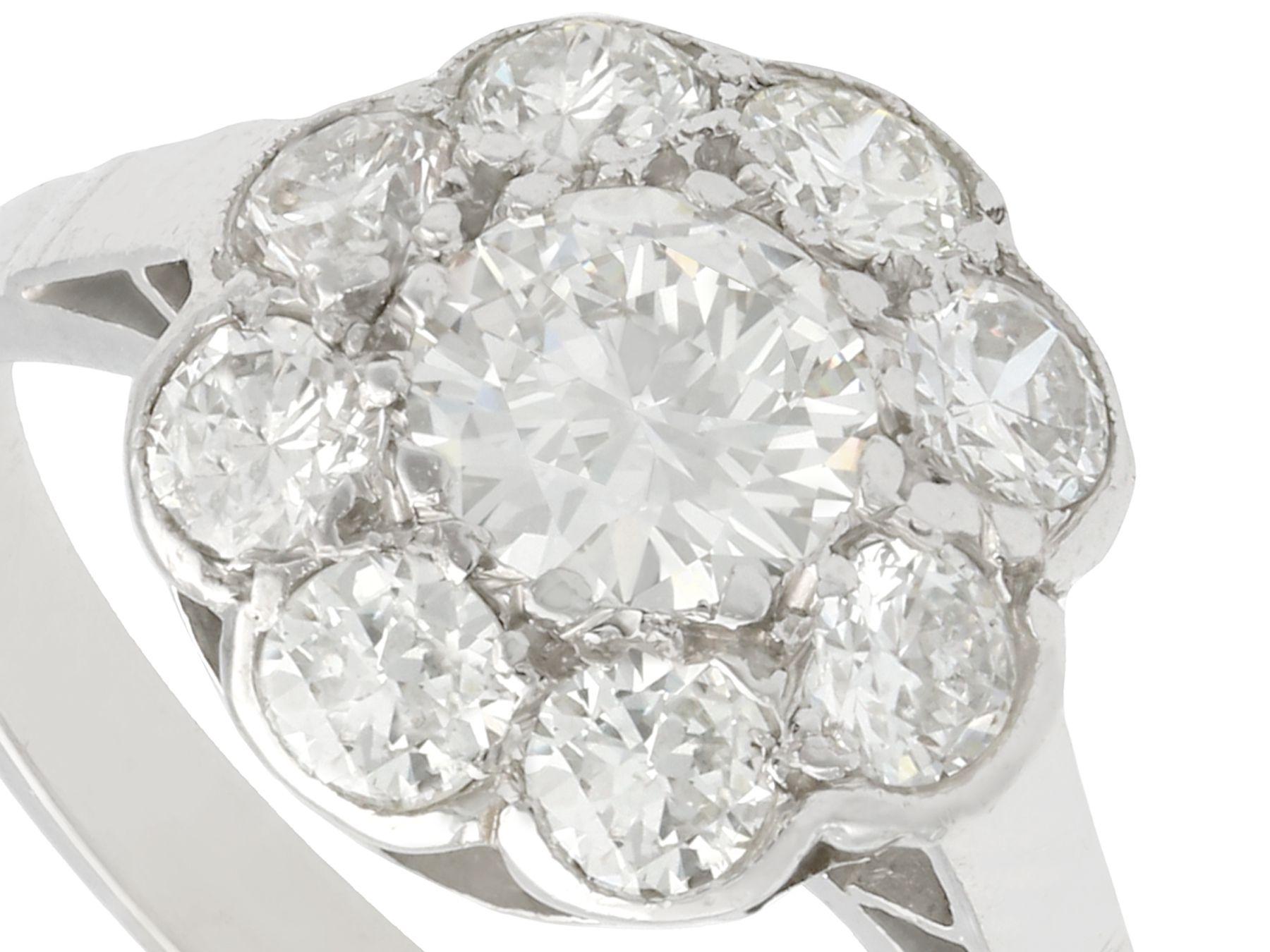 Round Cut Antique 1.61 Carat Diamond and Platinum Cluster Ring, circa 1930