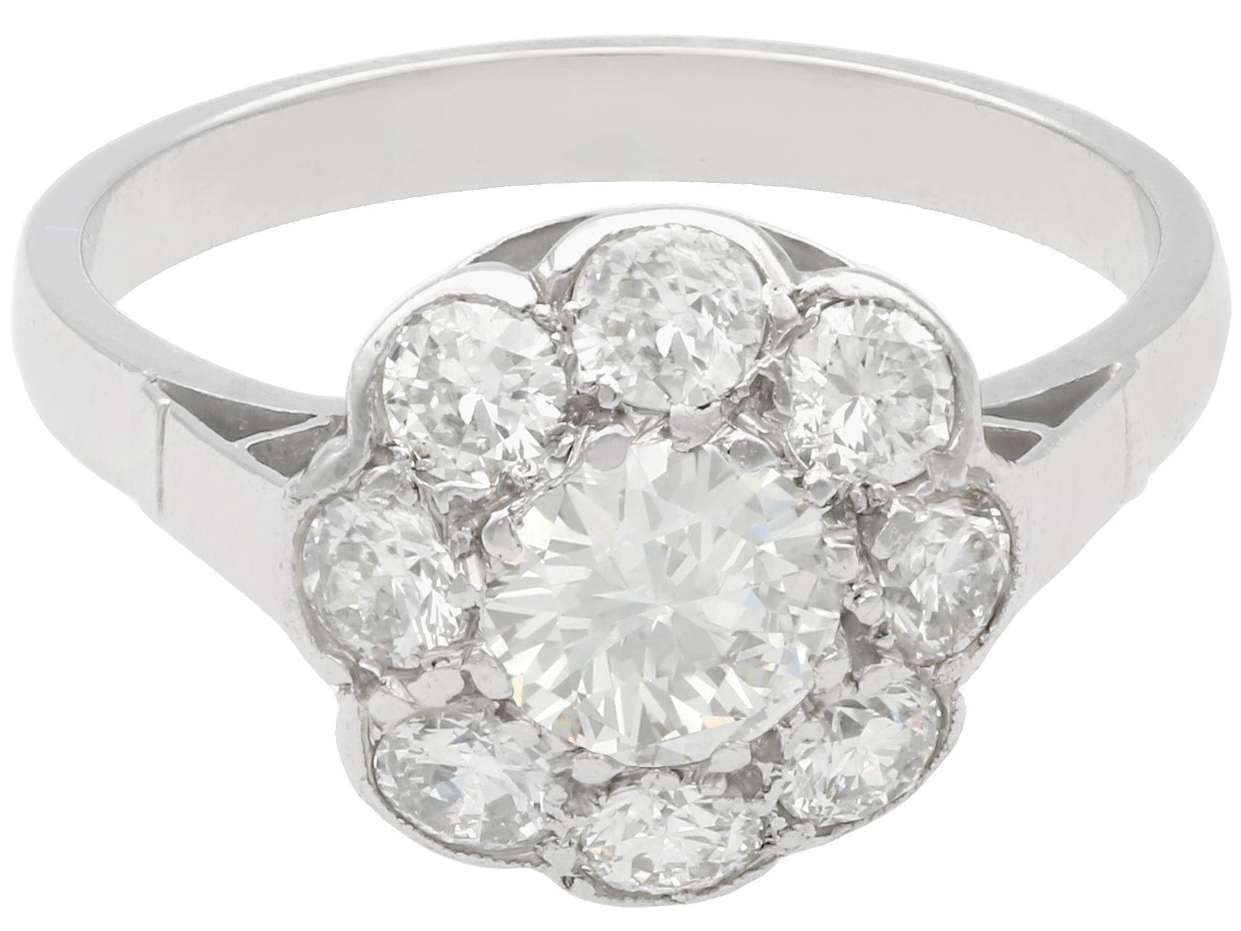 Antique 1.61 Carat Diamond and Platinum Cluster Ring, circa 1930 In Excellent Condition In Jesmond, Newcastle Upon Tyne