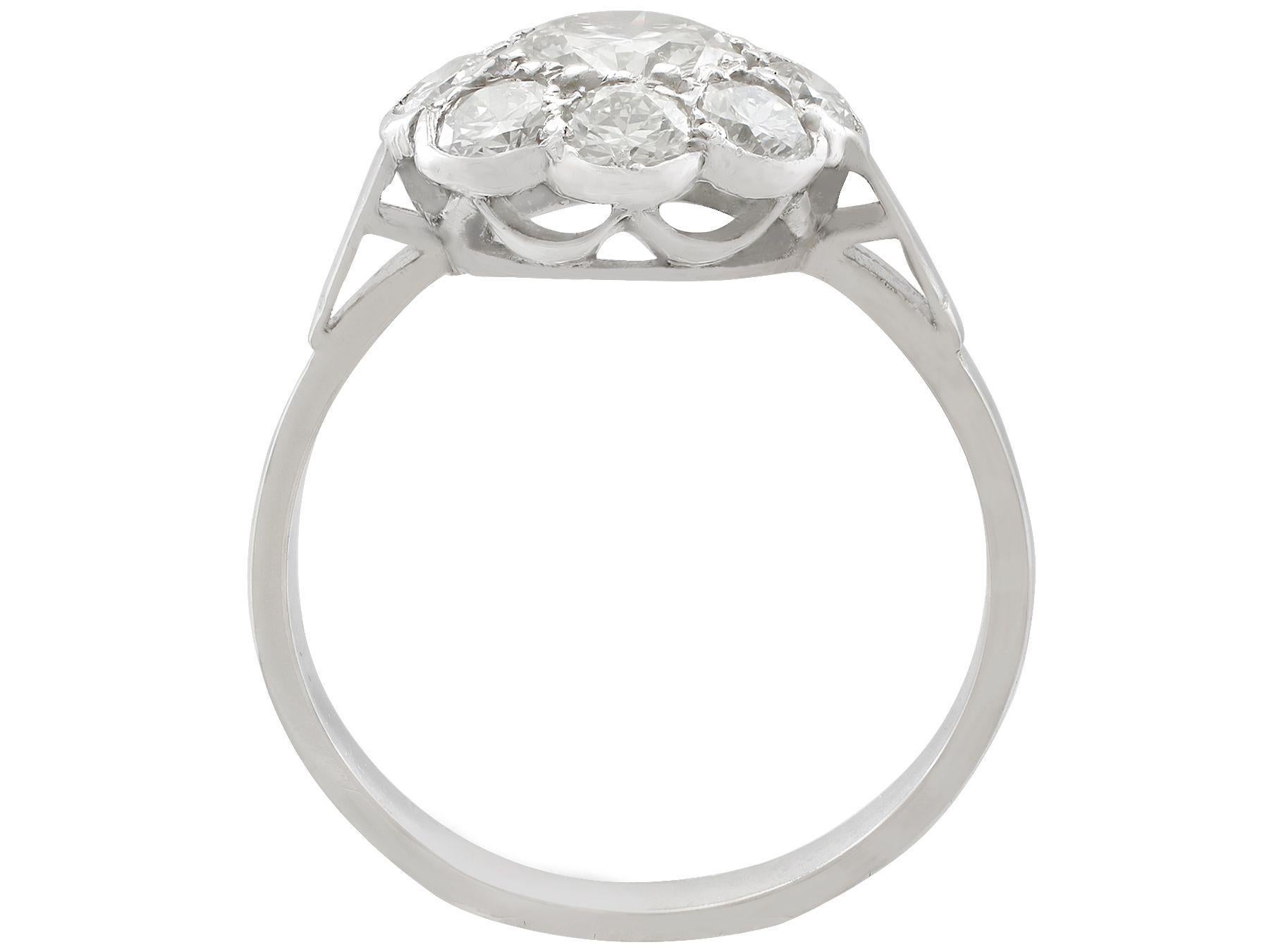 Women's or Men's Antique 1.61 Carat Diamond and Platinum Cluster Ring, circa 1930