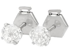 Antique 1.61 Carat Diamond and White Gold Stud Earrings