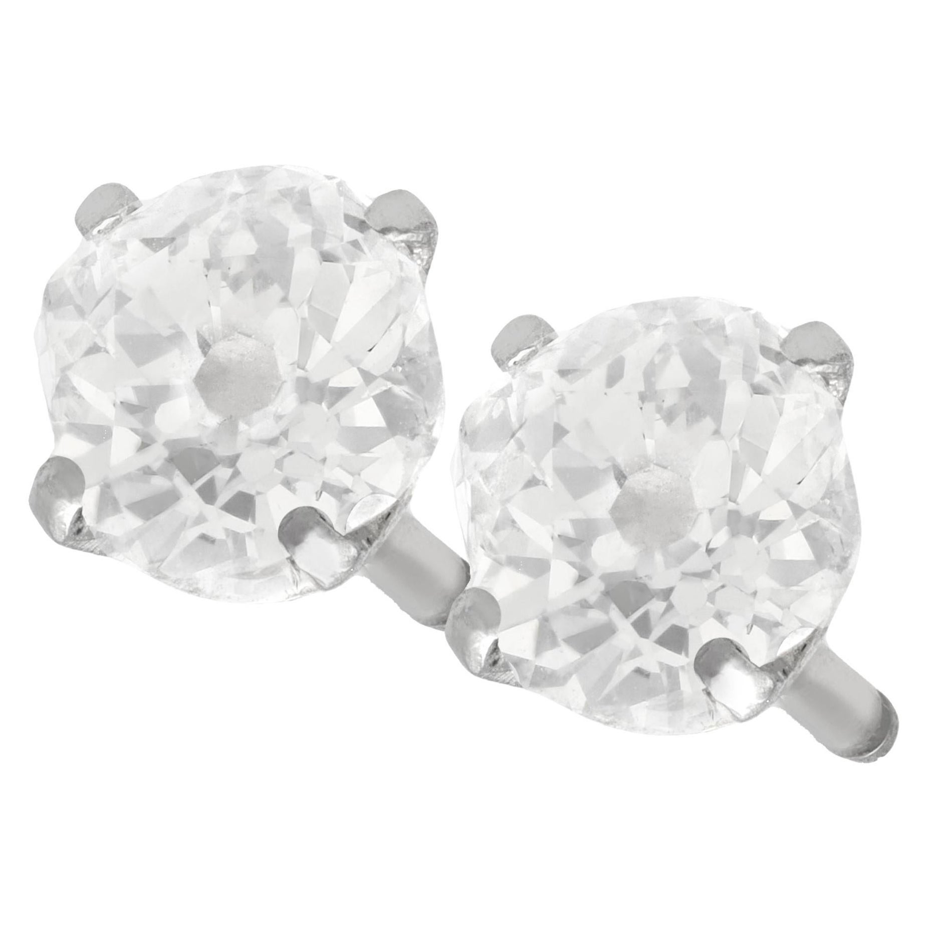Antique 1.61 Carat Diamond and White Gold Stud Earrings
