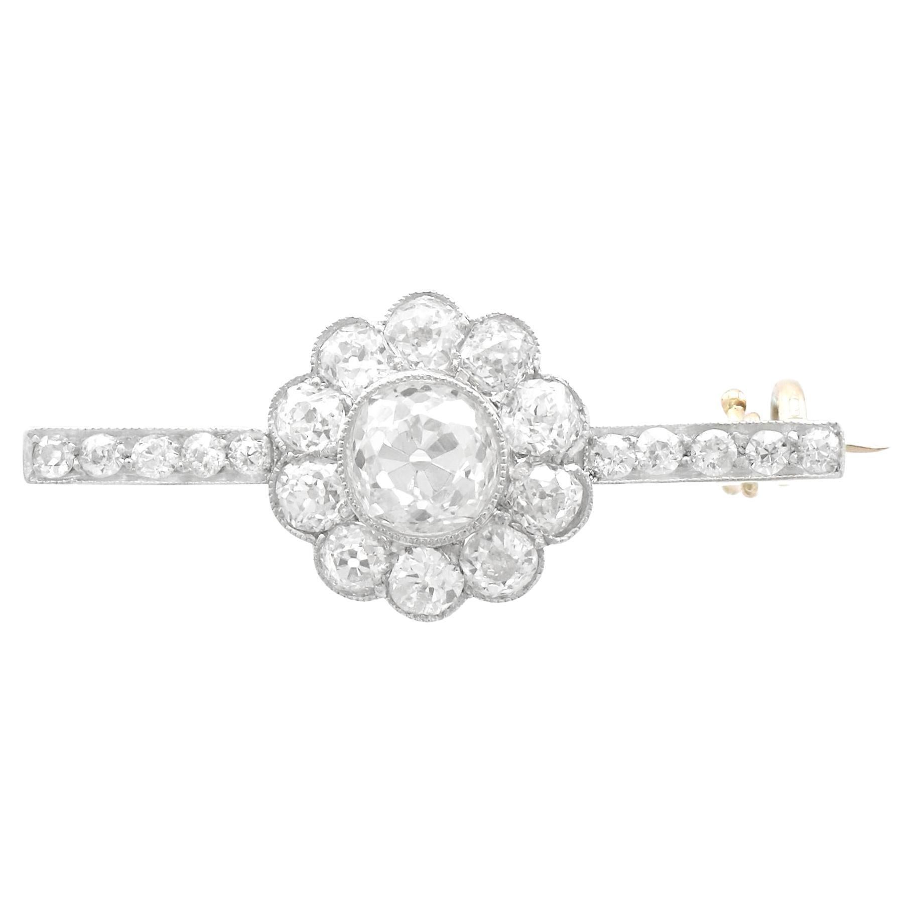 Antique 1.62 Carat Diamond Bar Brooch