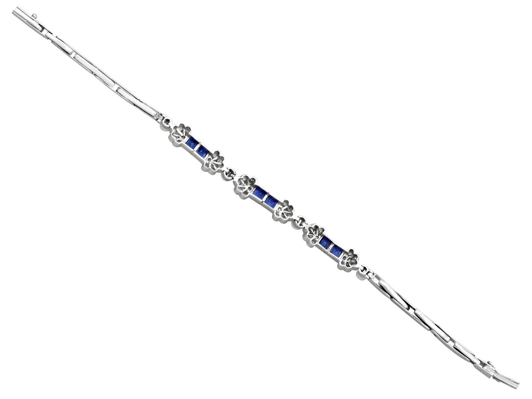 Square Cut Antique 1.62 Carat Sapphire and Diamond Seed Pearl and White Gold Bracelet For Sale
