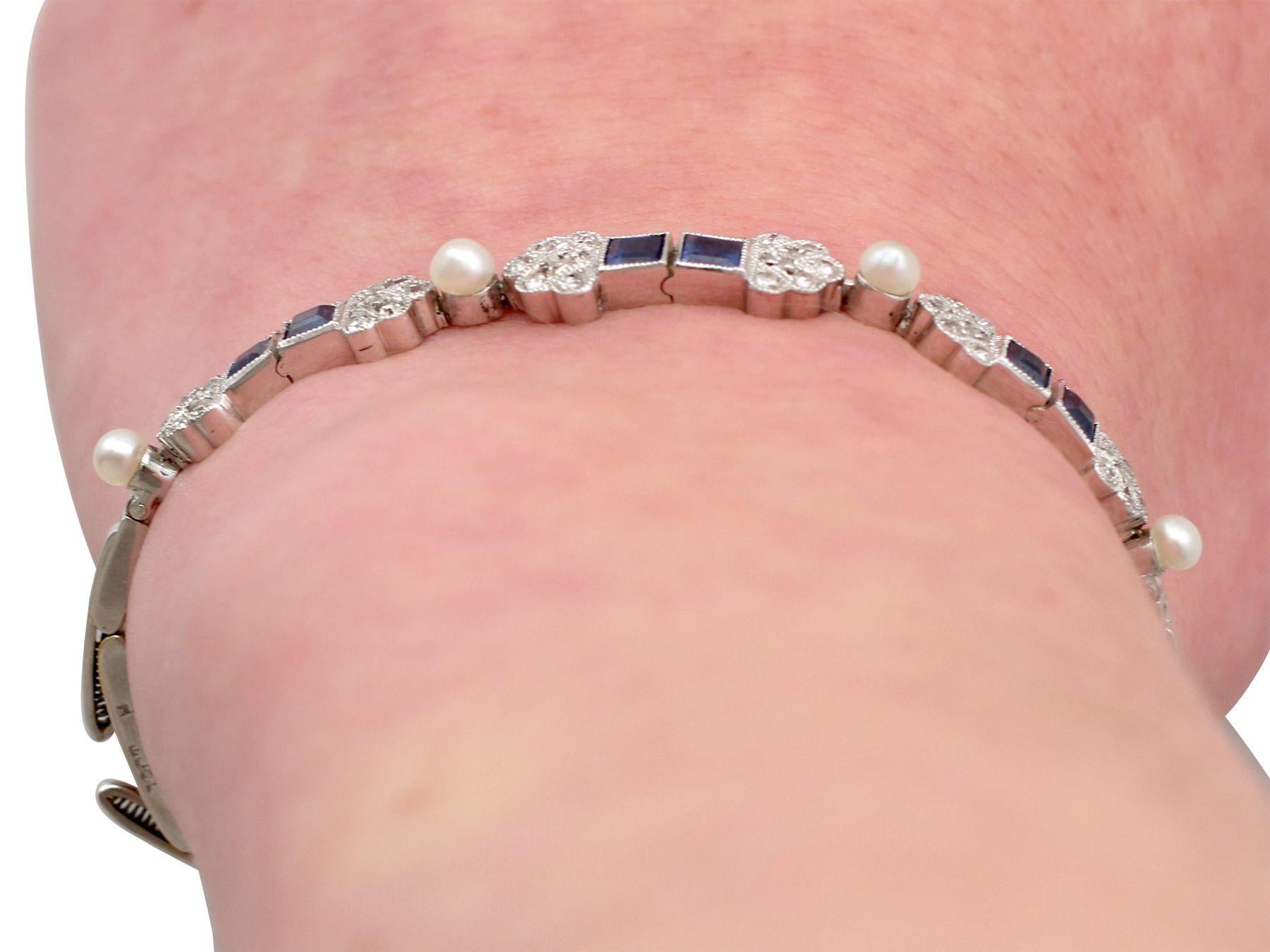 Antique 1.62 Carat Sapphire and Diamond Seed Pearl and White Gold Bracelet For Sale 1