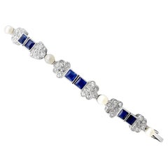 Antique 1.62 Carat Sapphire and Diamond Seed Pearl and White Gold Bracelet