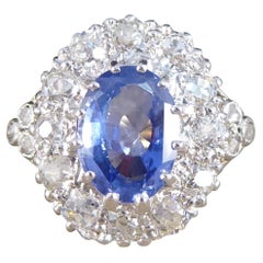 Antique 1.62ct Sapphire and 1.02ct Diamond Cluster Ring in 18ct Yellow and White