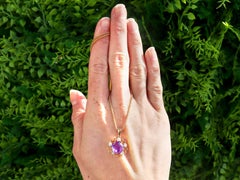 Antique 1.63 Carat Amethyst and Diamond Yellow Gold Pendant, circa 1920