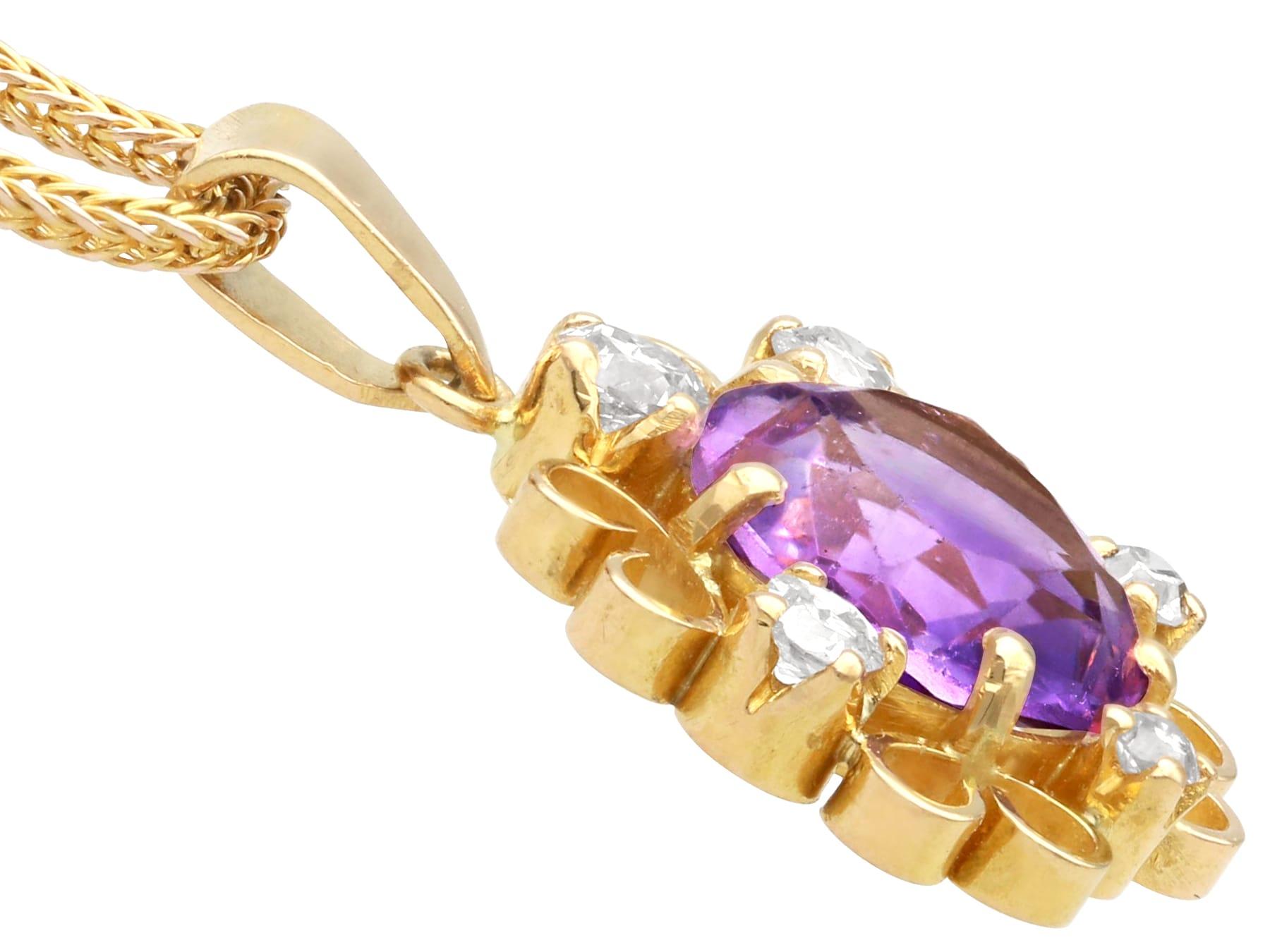 Antique 1.63 Carat Amethyst and Diamond Yellow Gold Pendant, circa 1920 In Excellent Condition For Sale In Jesmond, Newcastle Upon Tyne