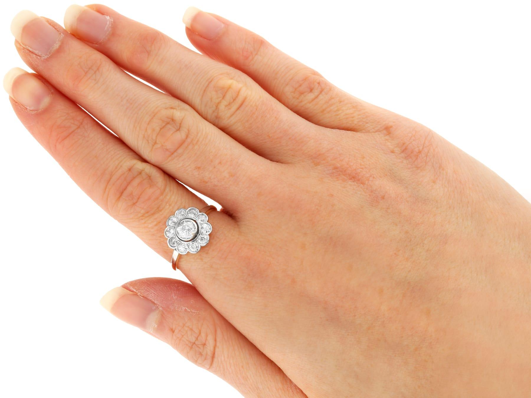 Round Cut Antique 1.63 Carat Diamond and Yellow Gold Floral Cluster Ring For Sale