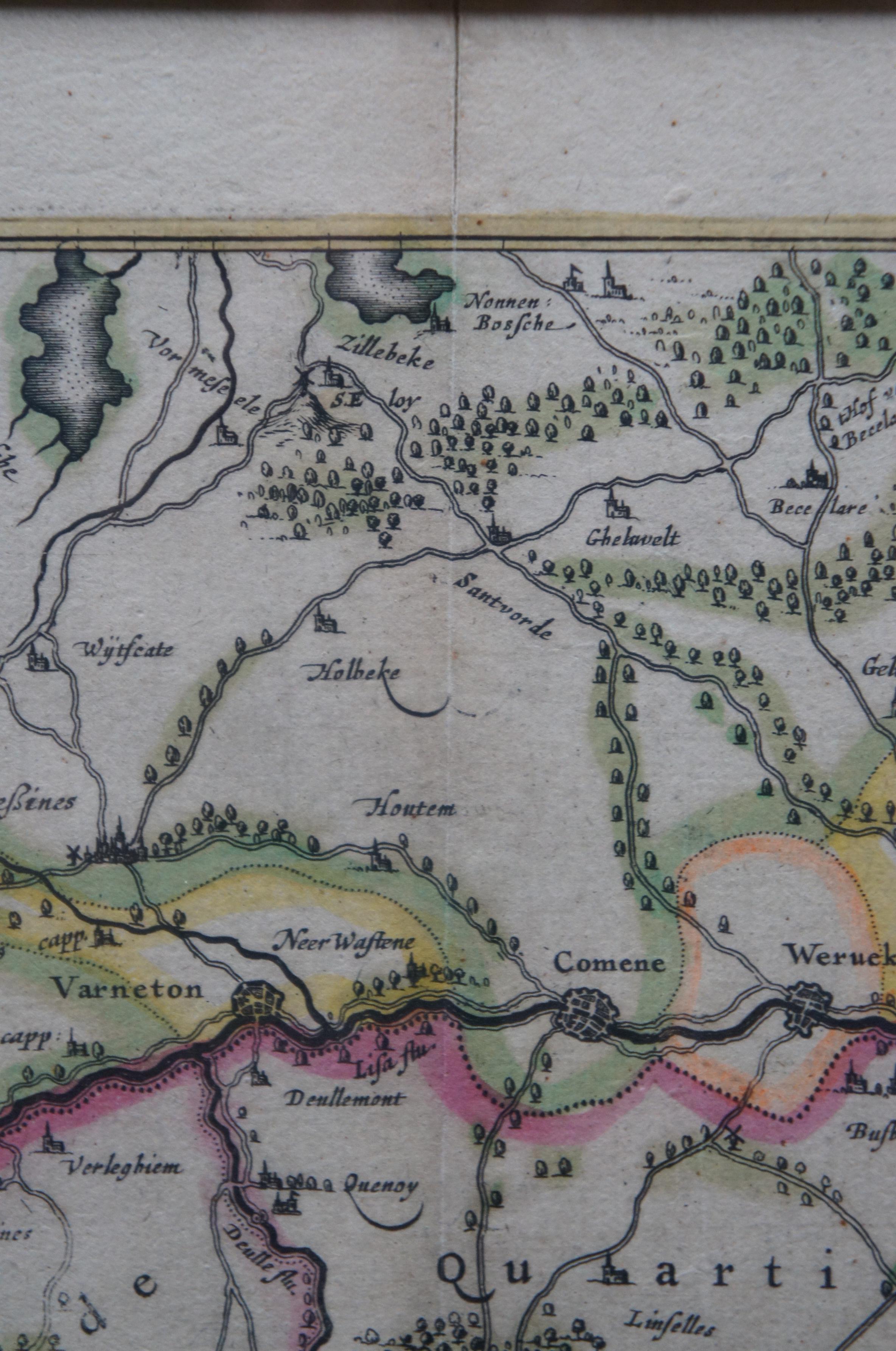 Ancienne carte de Belgique colorée 1630 Flandria Gallica Flanders Henricus Hondius en vente 4