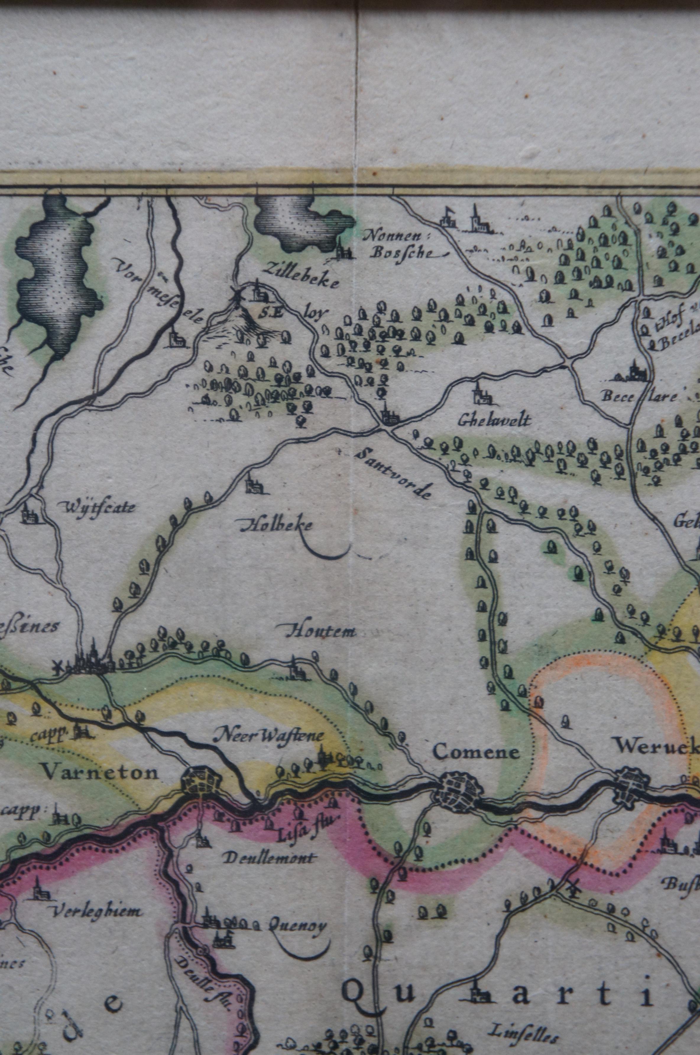 Antique Colored Belgium Map Flandria Gallica Flanders Henricus Hondius For Sale 3