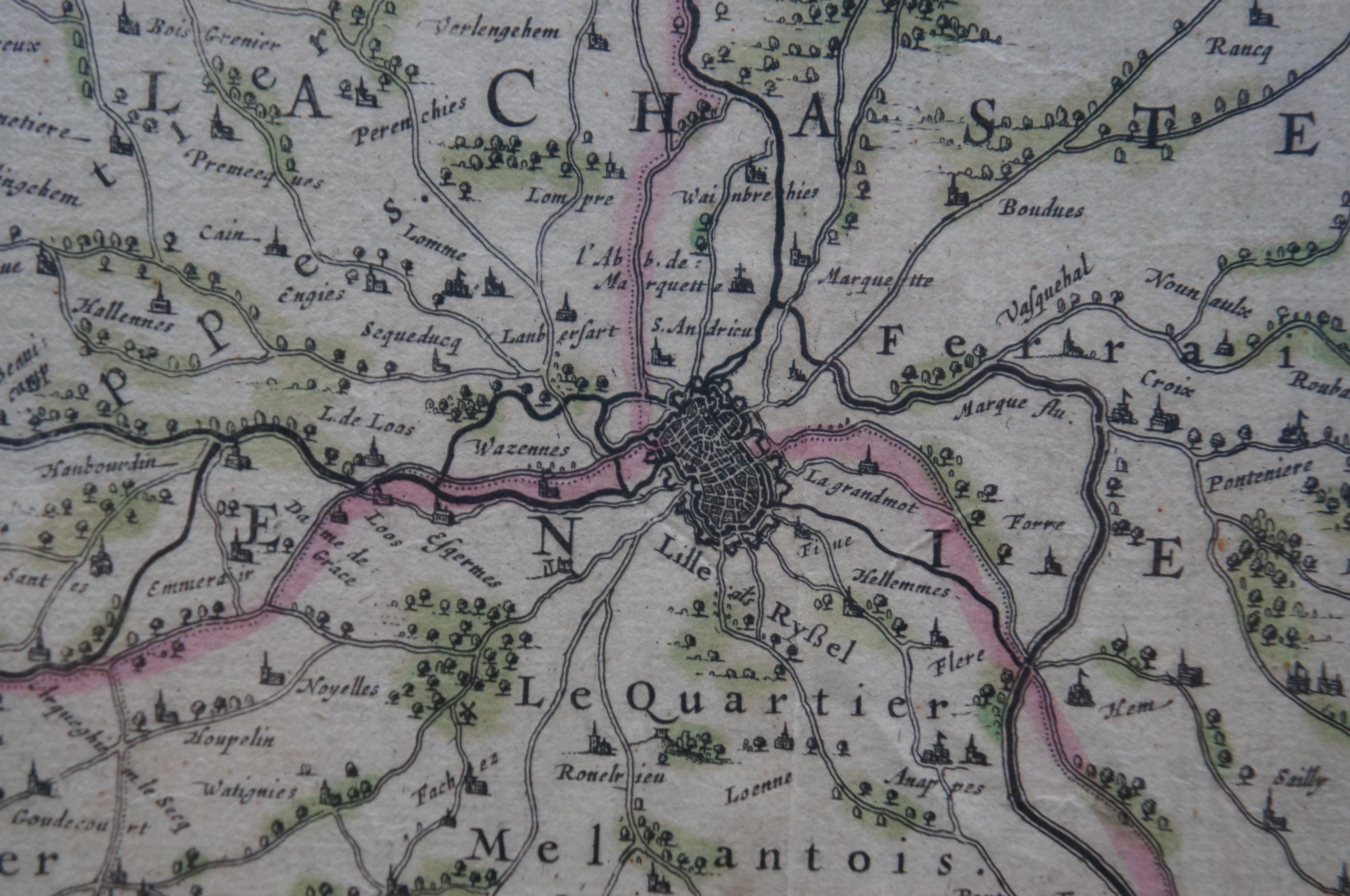 Antique 1630 Colored Belgium Map Flandria Gallica Flanders Henricus Hondius For Sale 4
