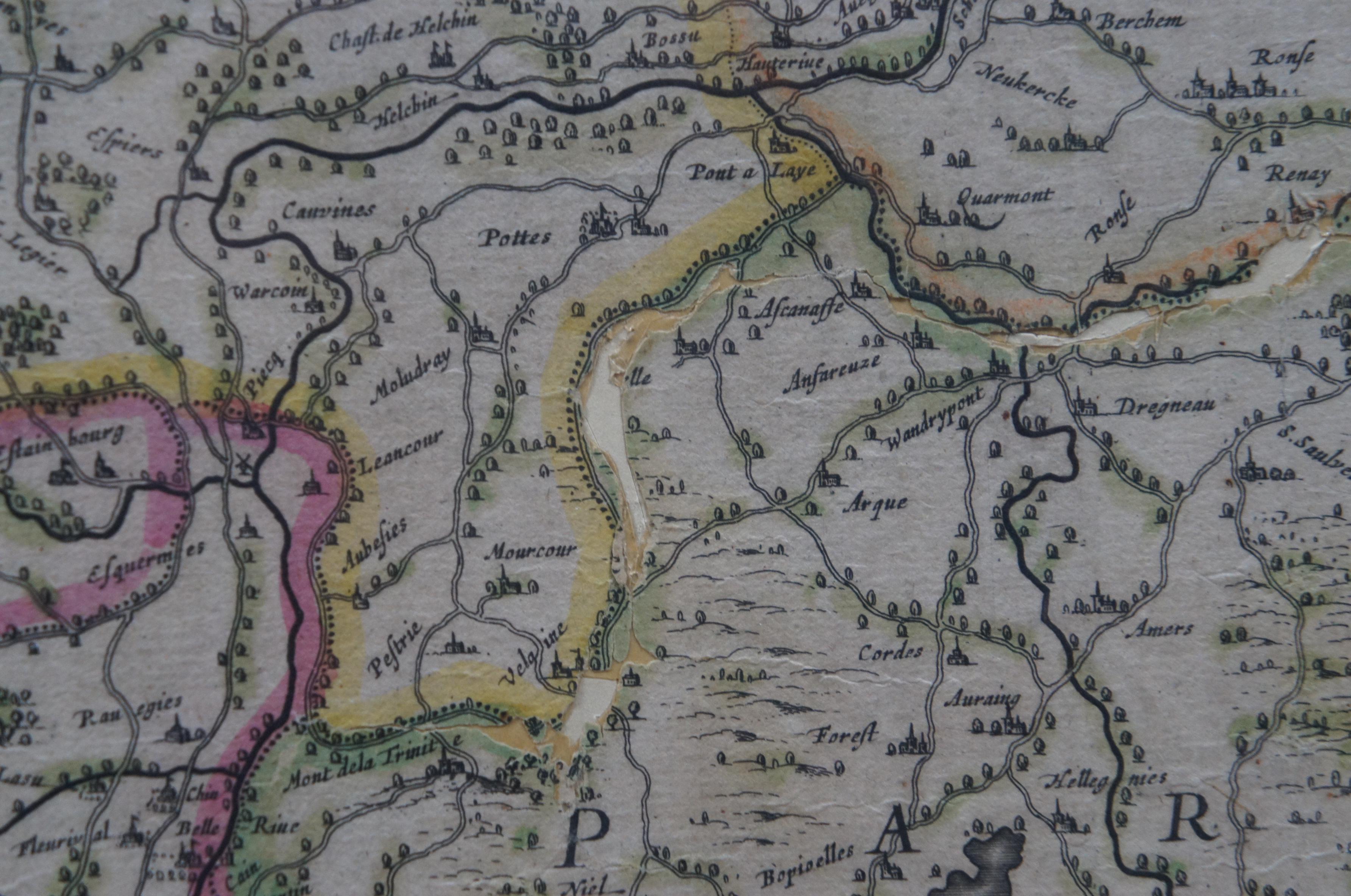 Antique Colored Belgium Map Flandria Gallica Flanders Henricus Hondius For Sale 5