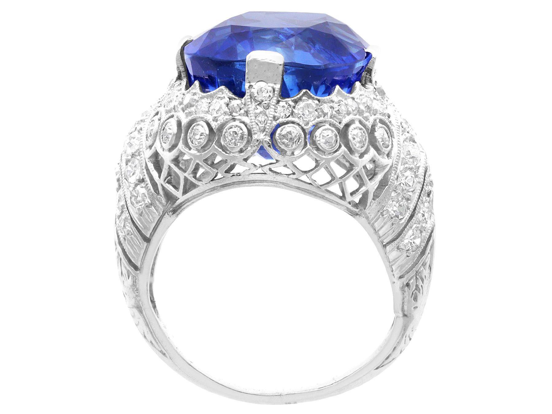 Antique 16.31ct Ceylon Sapphire and Diamond Platinum Cocktail Ring In Excellent Condition In Jesmond, Newcastle Upon Tyne