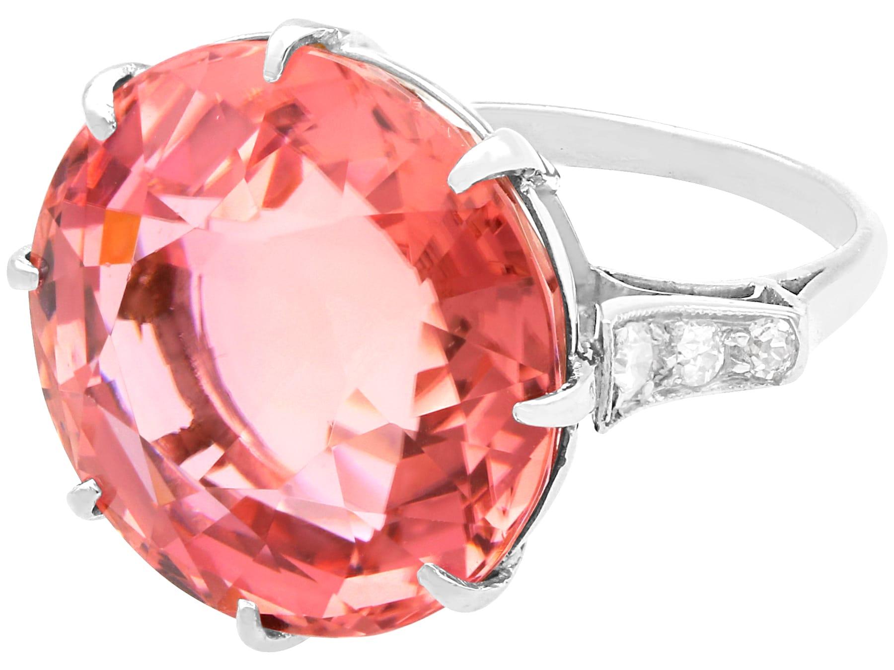 Round Cut Antique 16.41Ct Pink Tourmaline and 0.12Ct Diamond 18K White Gold Dress Ring For Sale