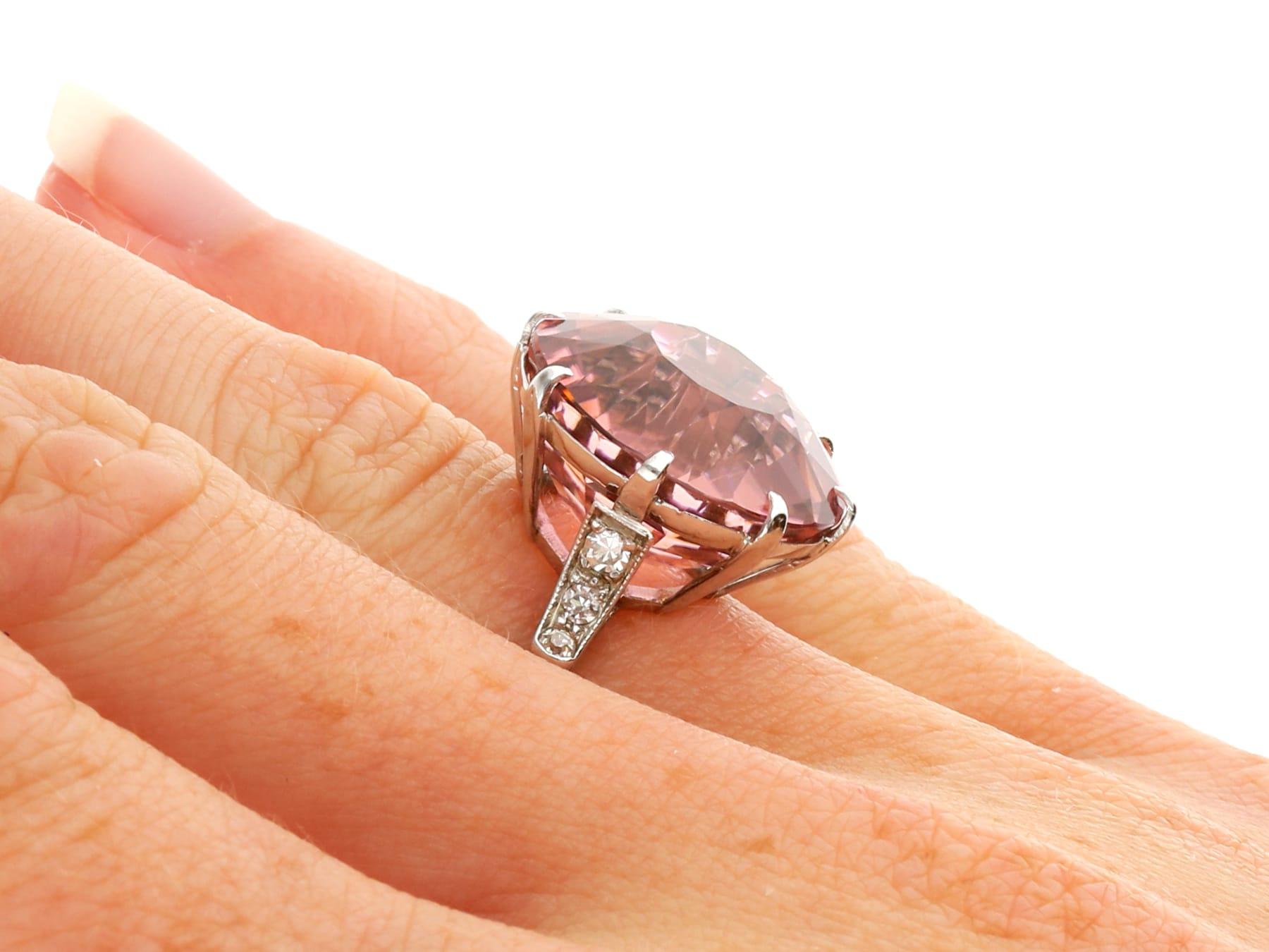 Antique 16.41Ct Pink Tourmaline and 0.12Ct Diamond 18K White Gold Dress Ring For Sale 3
