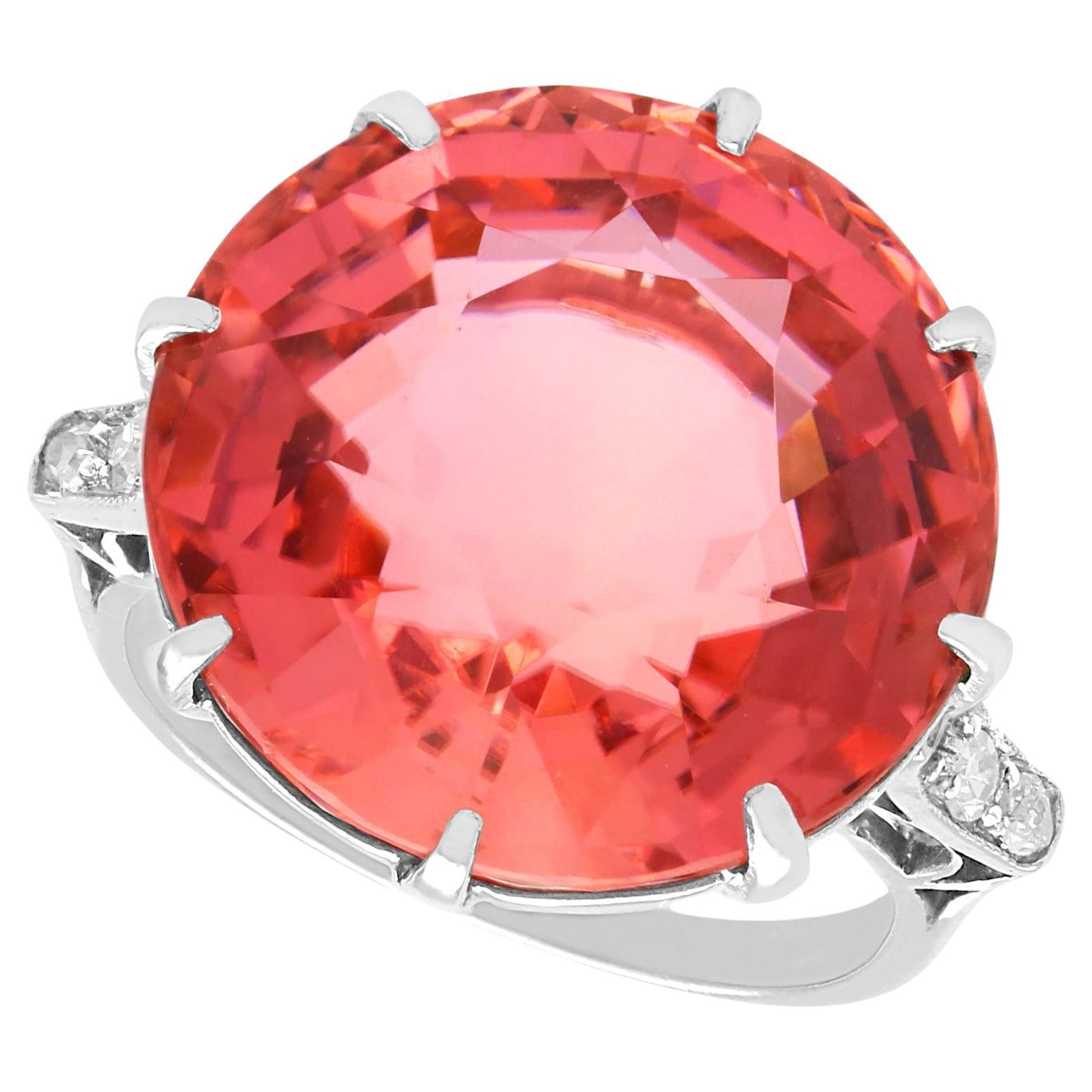 Antique 16.41Ct Pink Tourmaline and 0.12Ct Diamond 18K White Gold Dress Ring For Sale