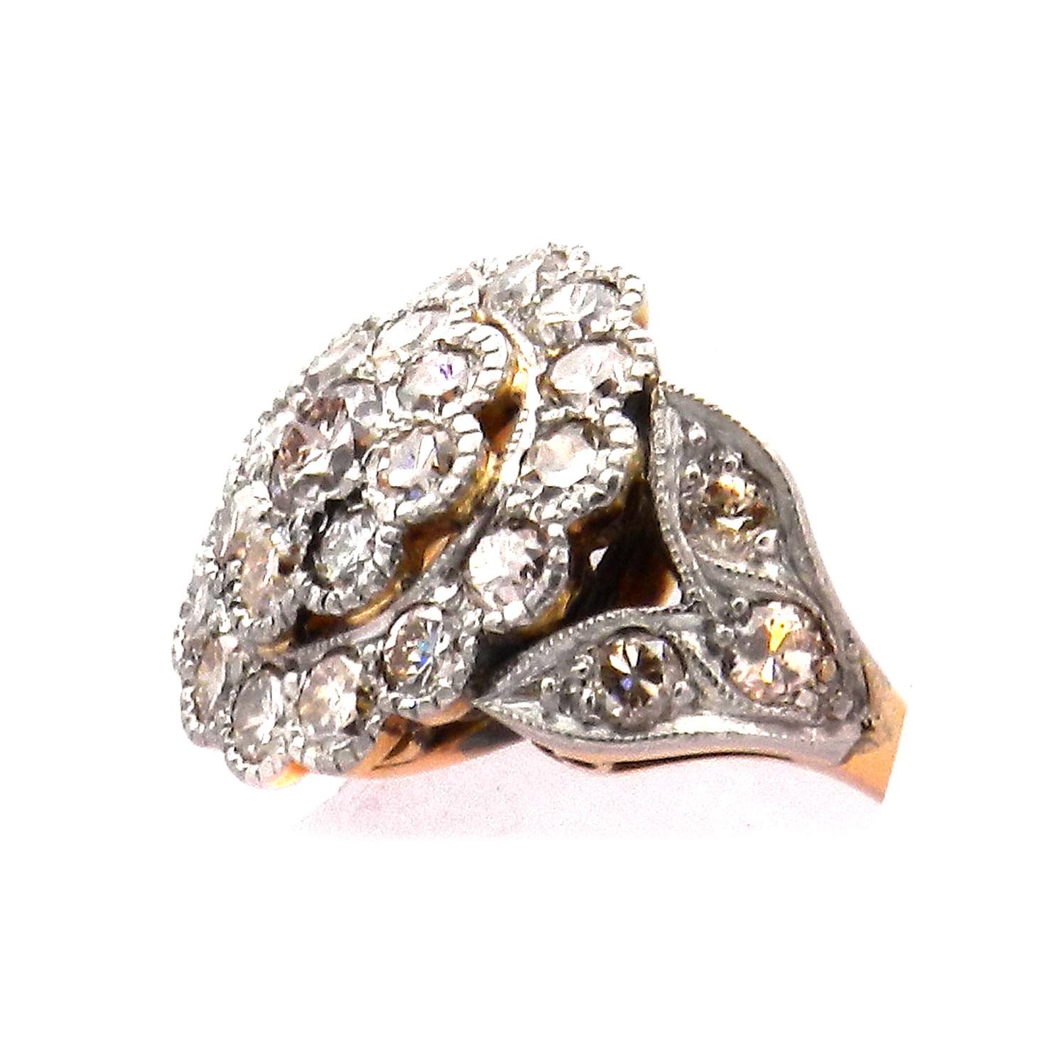 Antiker 1,65 Karat Diamant 14k Gold und Platin Ring circa 1910 (Alteuropäischer Schliff) im Angebot