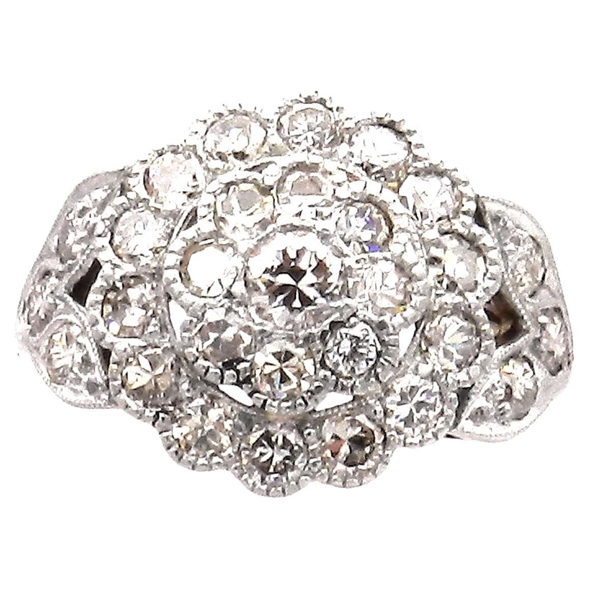 Anillo antiguo de oro de 14 quilates y platino de 1,65 quilates de diamante circa 1910