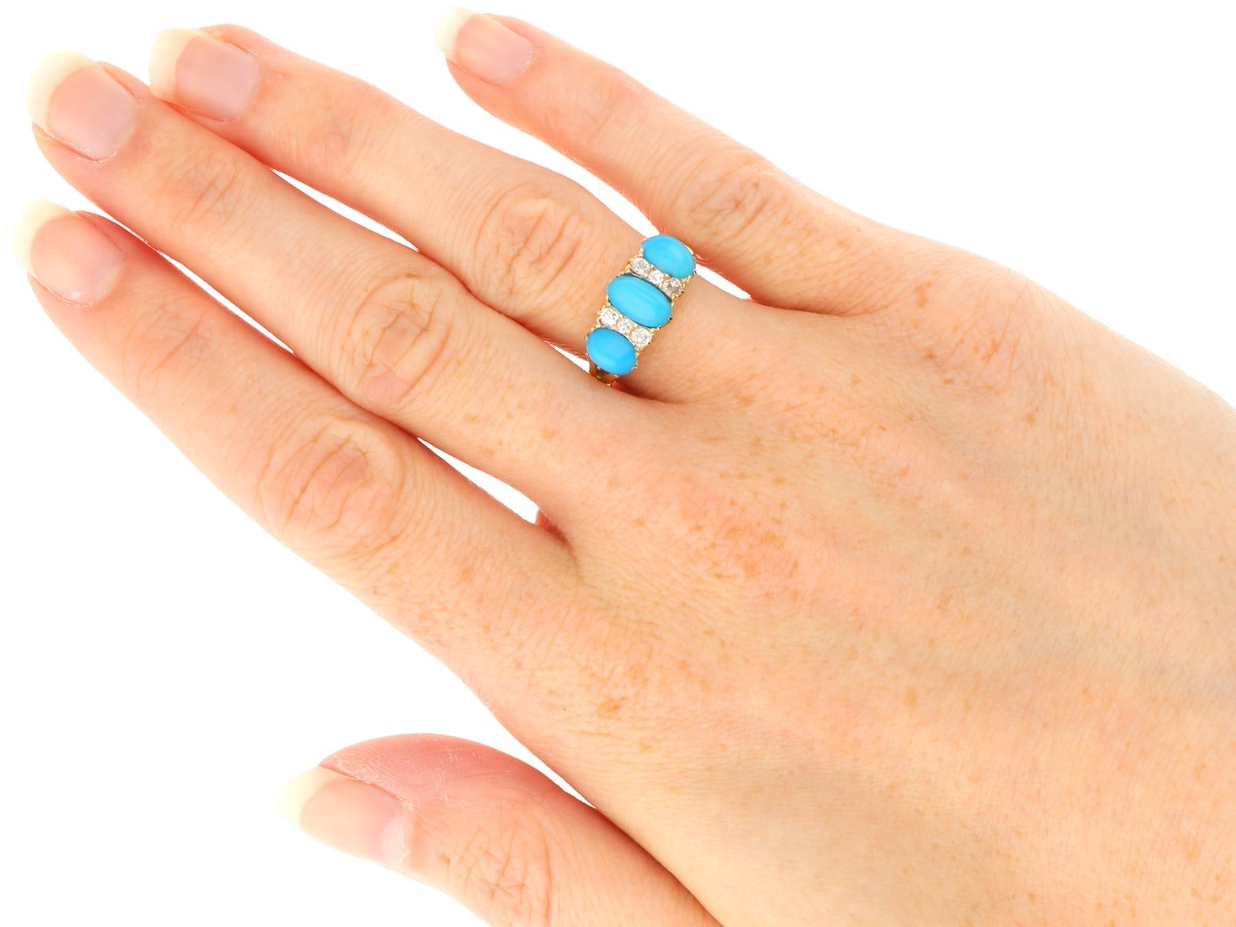 Antique 1.65 Carat Turquoise 0.24 Carat Diamond 15k Yellow Gold Ring Circa 1890 For Sale 6
