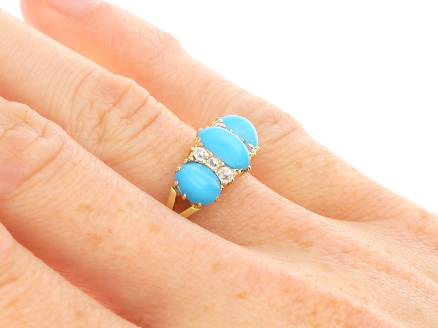 Antique 1.65 Carat Turquoise 0.24 Carat Diamond 15k Yellow Gold Ring Circa 1890 For Sale 7