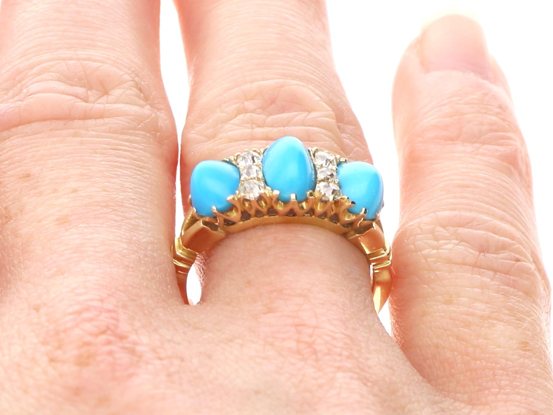 Antique 1.65 Carat Turquoise 0.24 Carat Diamond 15k Yellow Gold Ring Circa 1890 For Sale 8