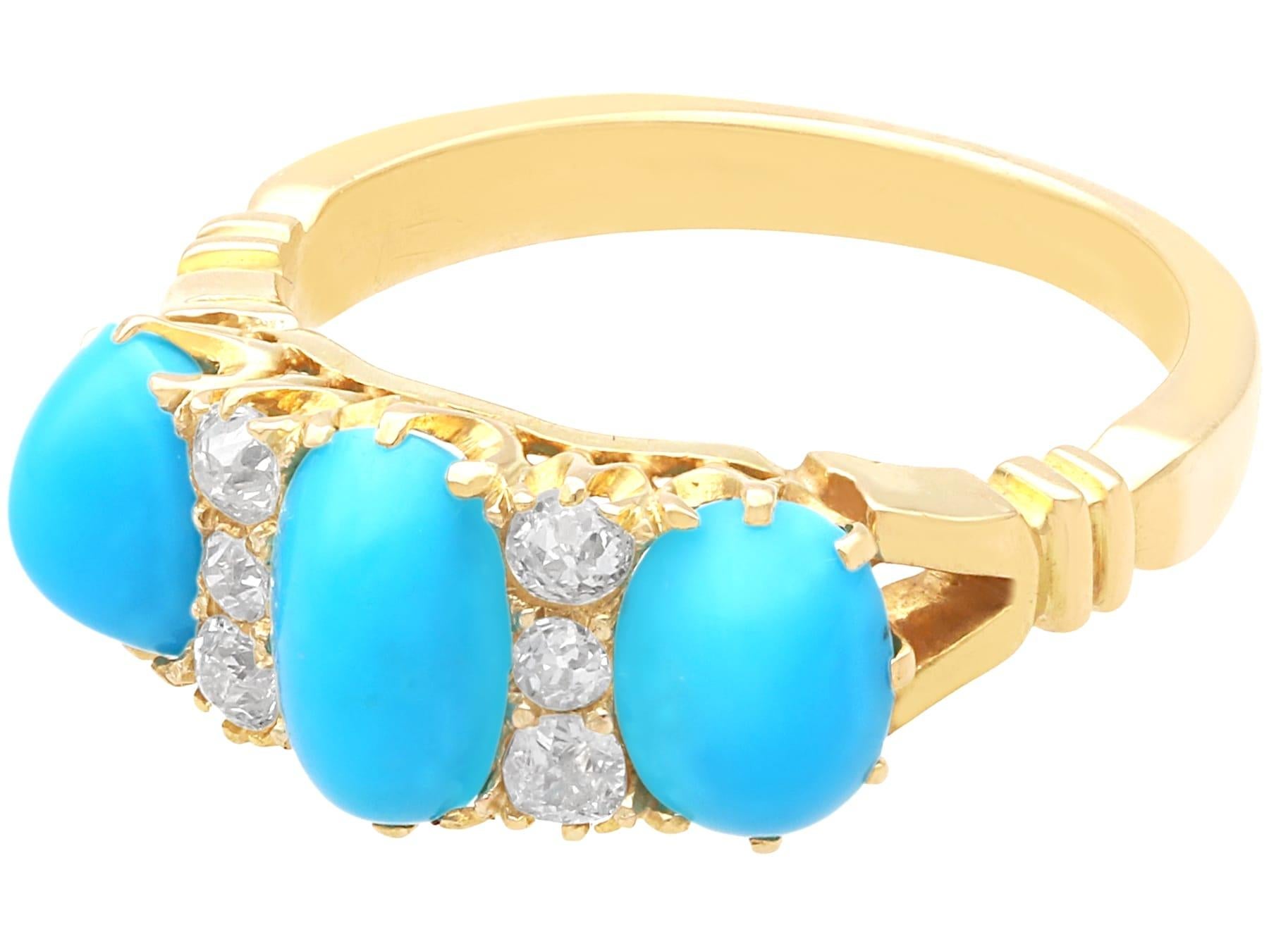 Antique 1.65 Carat Turquoise 0.24 Carat Diamond 15k Yellow Gold Ring Circa 1890 For Sale 2