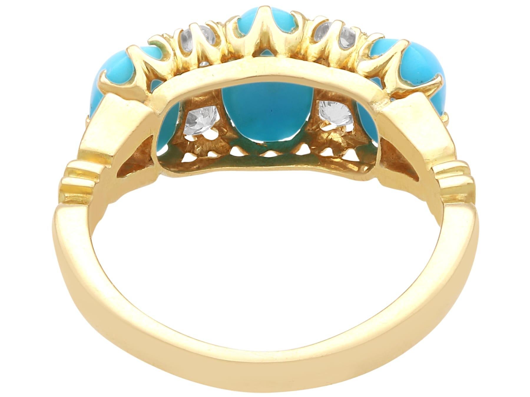 Antique 1.65 Carat Turquoise 0.24 Carat Diamond 15k Yellow Gold Ring Circa 1890 For Sale 3