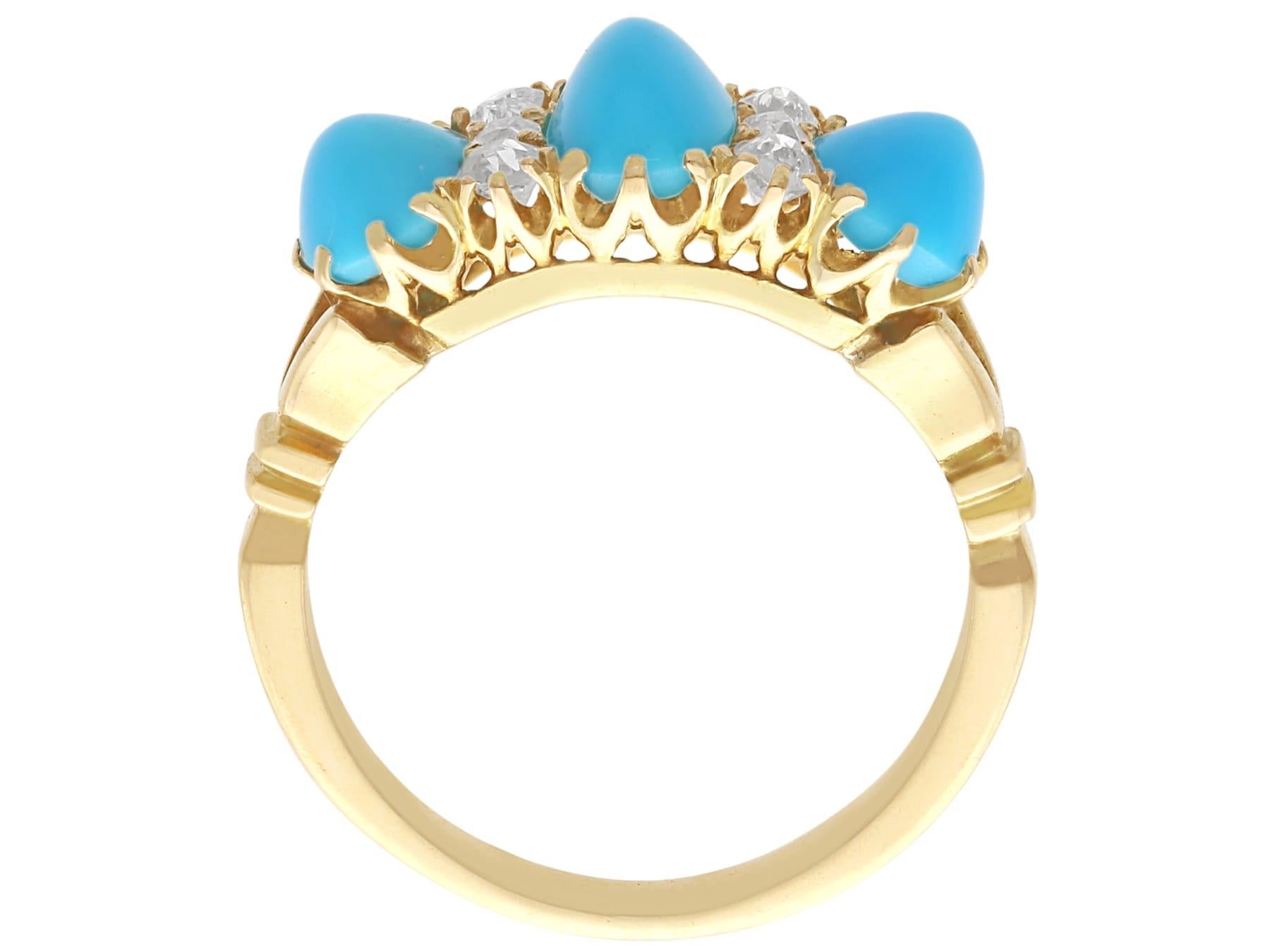 Antique 1.65 Carat Turquoise 0.24 Carat Diamond 15k Yellow Gold Ring Circa 1890 For Sale 4