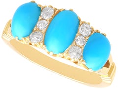Antique 1.65 Carat Turquoise 0.24 Carat Diamond 15k Yellow Gold Ring Circa 1890
