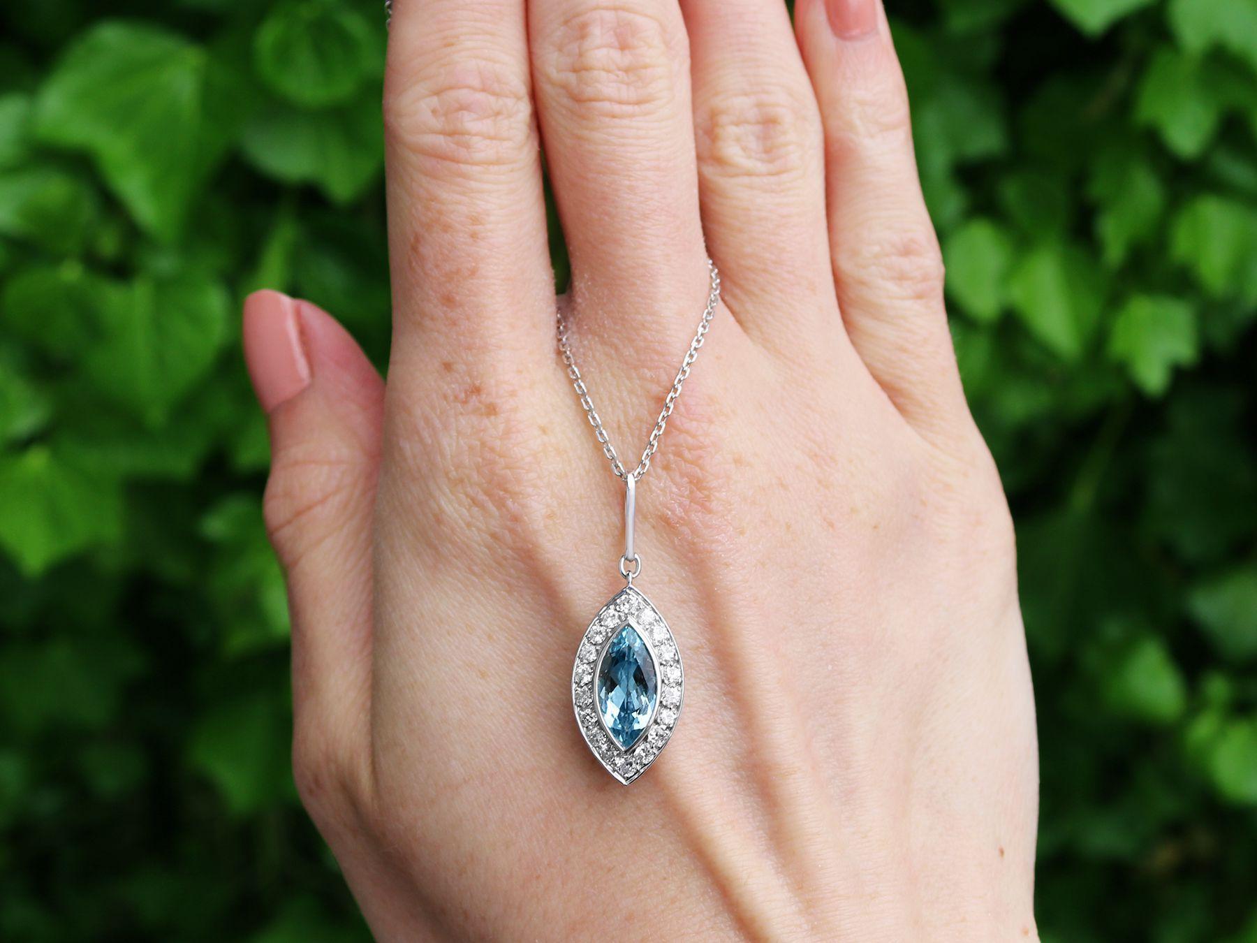 An fine and impressive antique 1.66 carat aquamarine and 0.81 carat diamond, platinum pendant; part of our diverse antique jewelry and estate jewelry collections.

This fine and impressive antique aquamarine pendant has been crafted in