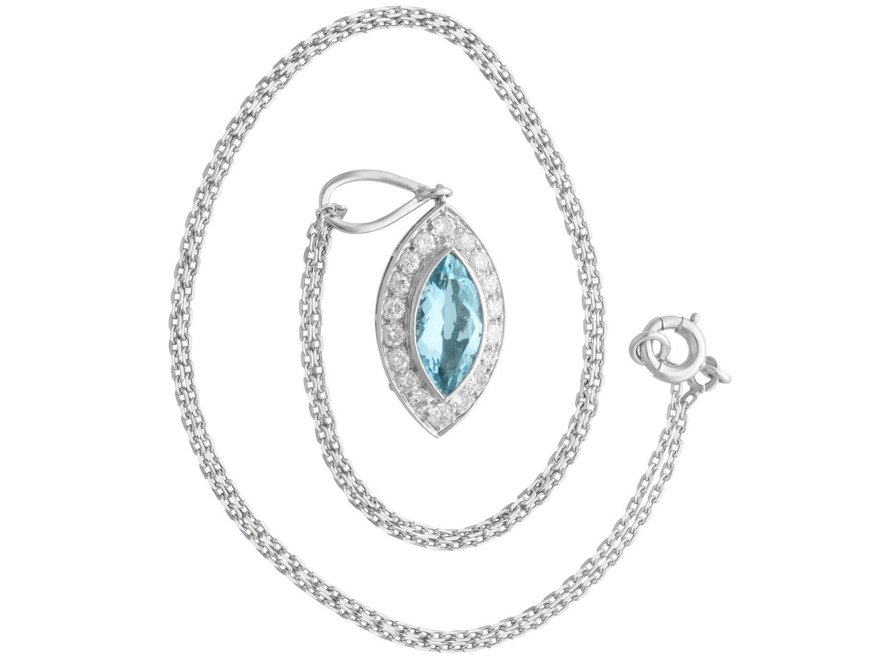 Marquise Cut Antique 1.66 Carat Aquamarine and Diamond Platinum Pendant For Sale