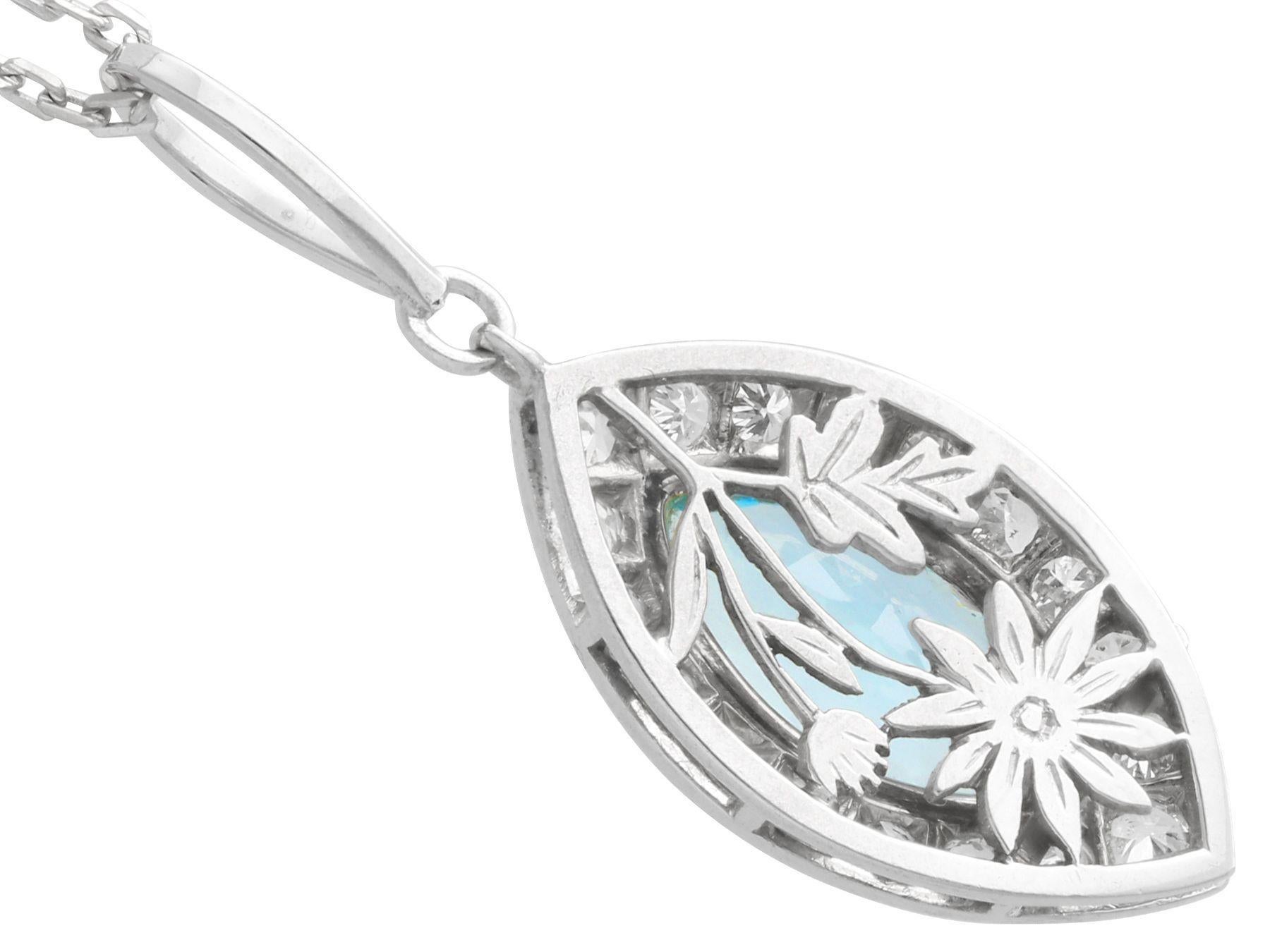 Women's or Men's Antique 1.66 Carat Aquamarine and Diamond Platinum Pendant For Sale