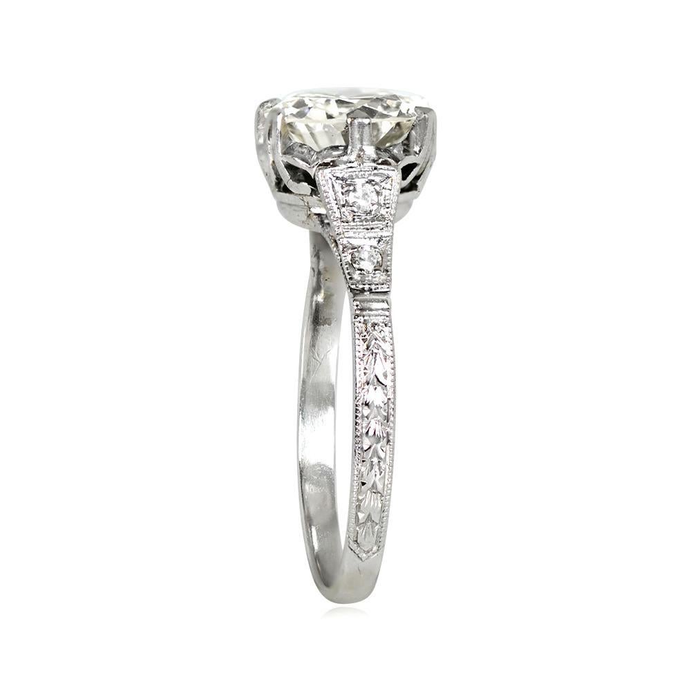 Art Deco Antique 1.66 Carat Old Euro Cut Diamond Engagement Ring, Vs1 Clarity, Platinum For Sale