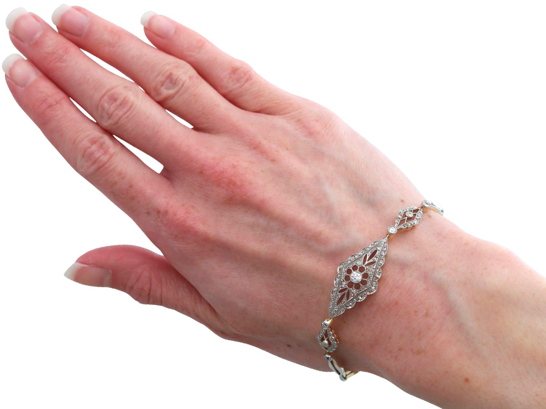 Antique 1.67 Carat Diamond and 18k Yellow Gold Bracelet Circa 1910 For Sale 5