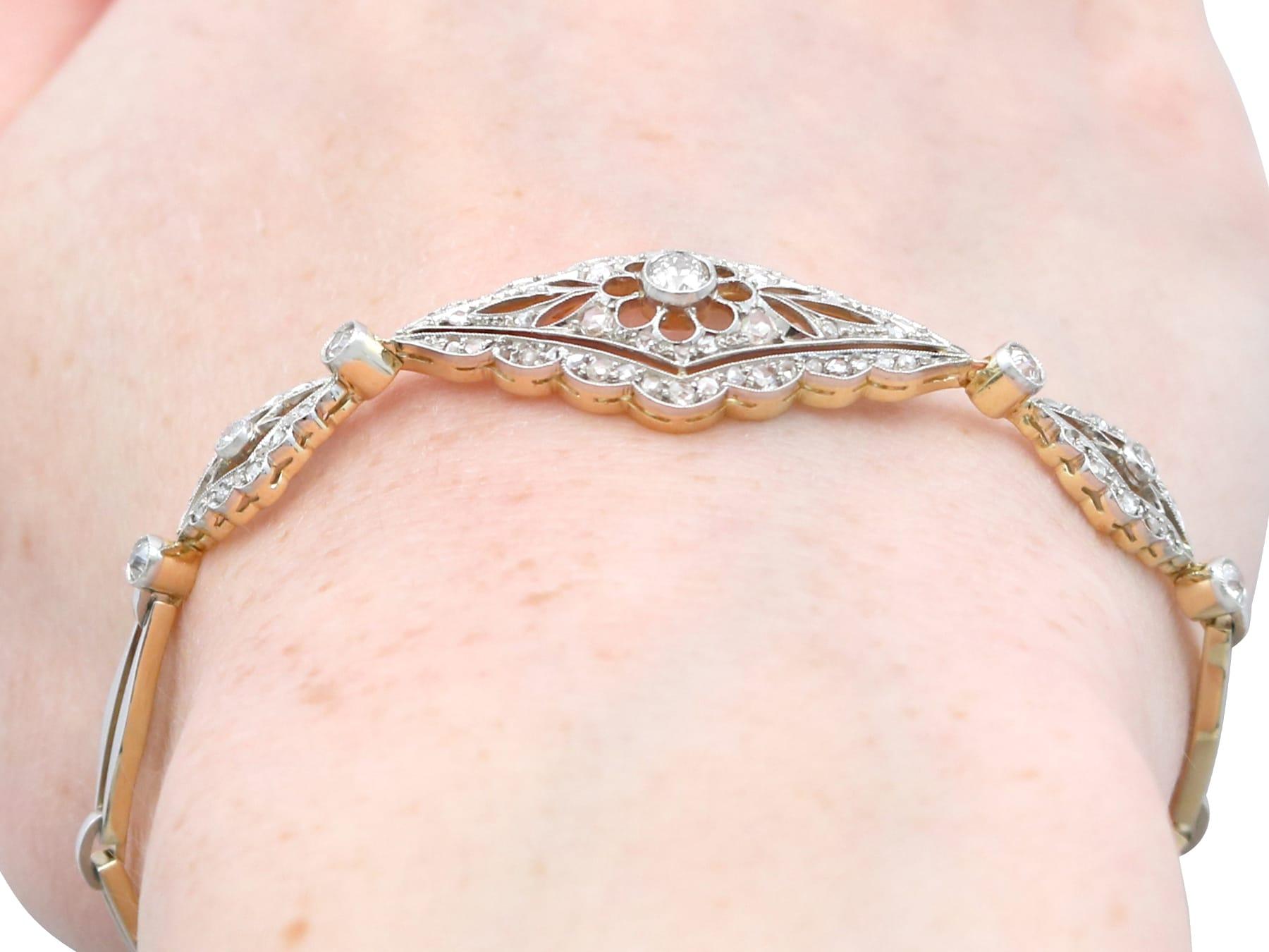 Antique 1.67 Carat Diamond and 18k Yellow Gold Bracelet Circa 1910 For Sale 7