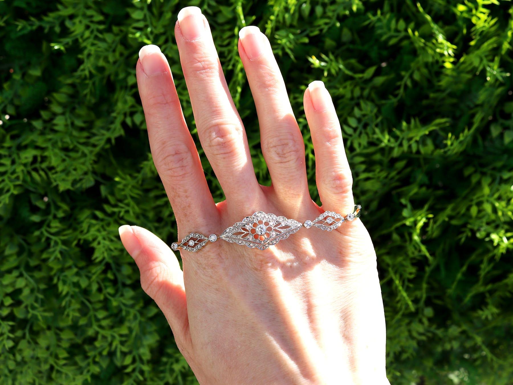 A stunning, fine and impressive antique Edwardian 1.67 carat diamond and 18 karat yellow gold, platinum set bracelet; part of our diverse Edwardian jewelry collection.

This stunning, fine and impressive antique Edwardian bracelet has been crafted