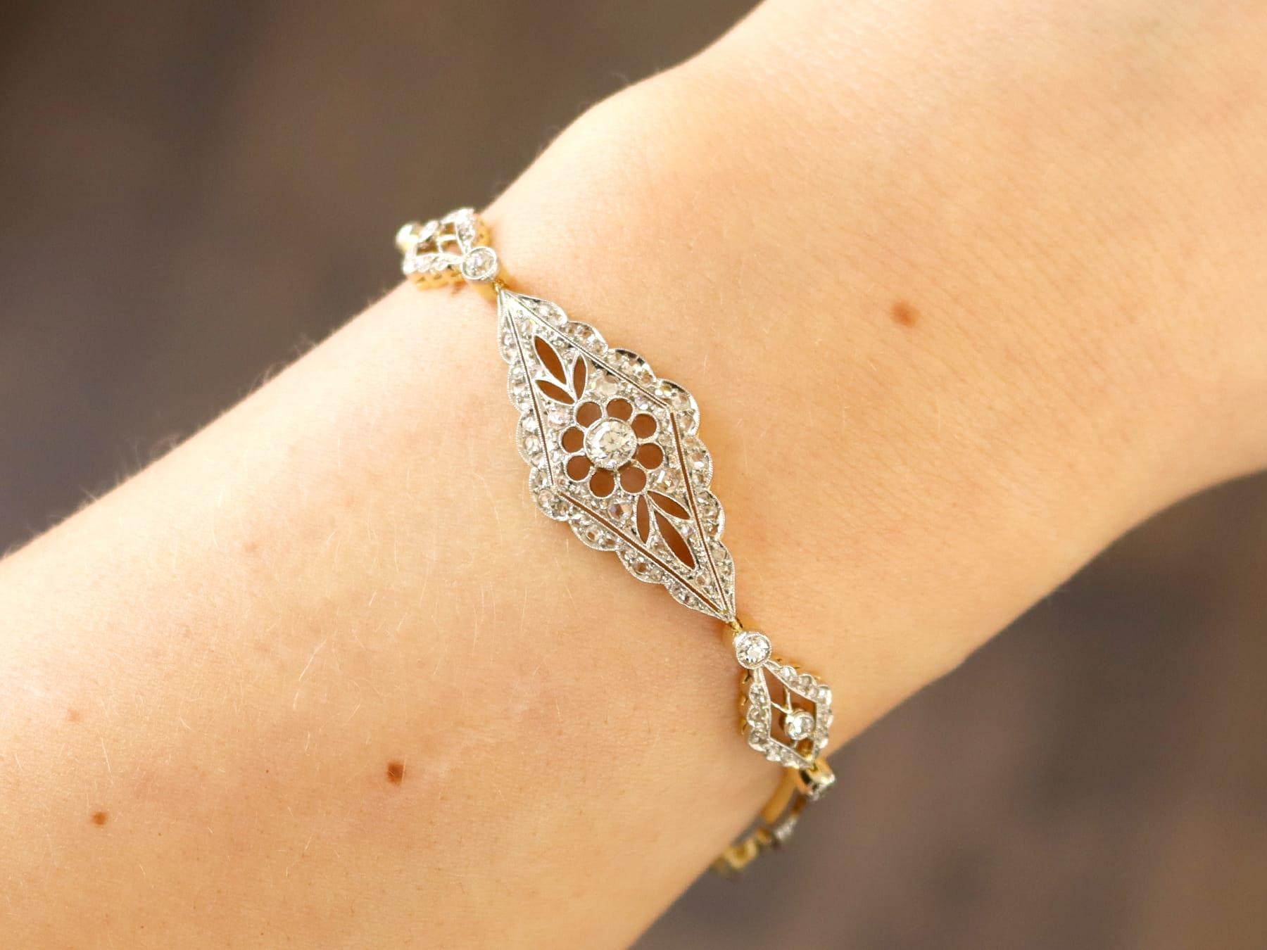 Edwardian Antique 1.67 Carat Diamond and 18k Yellow Gold Bracelet Circa 1910 For Sale
