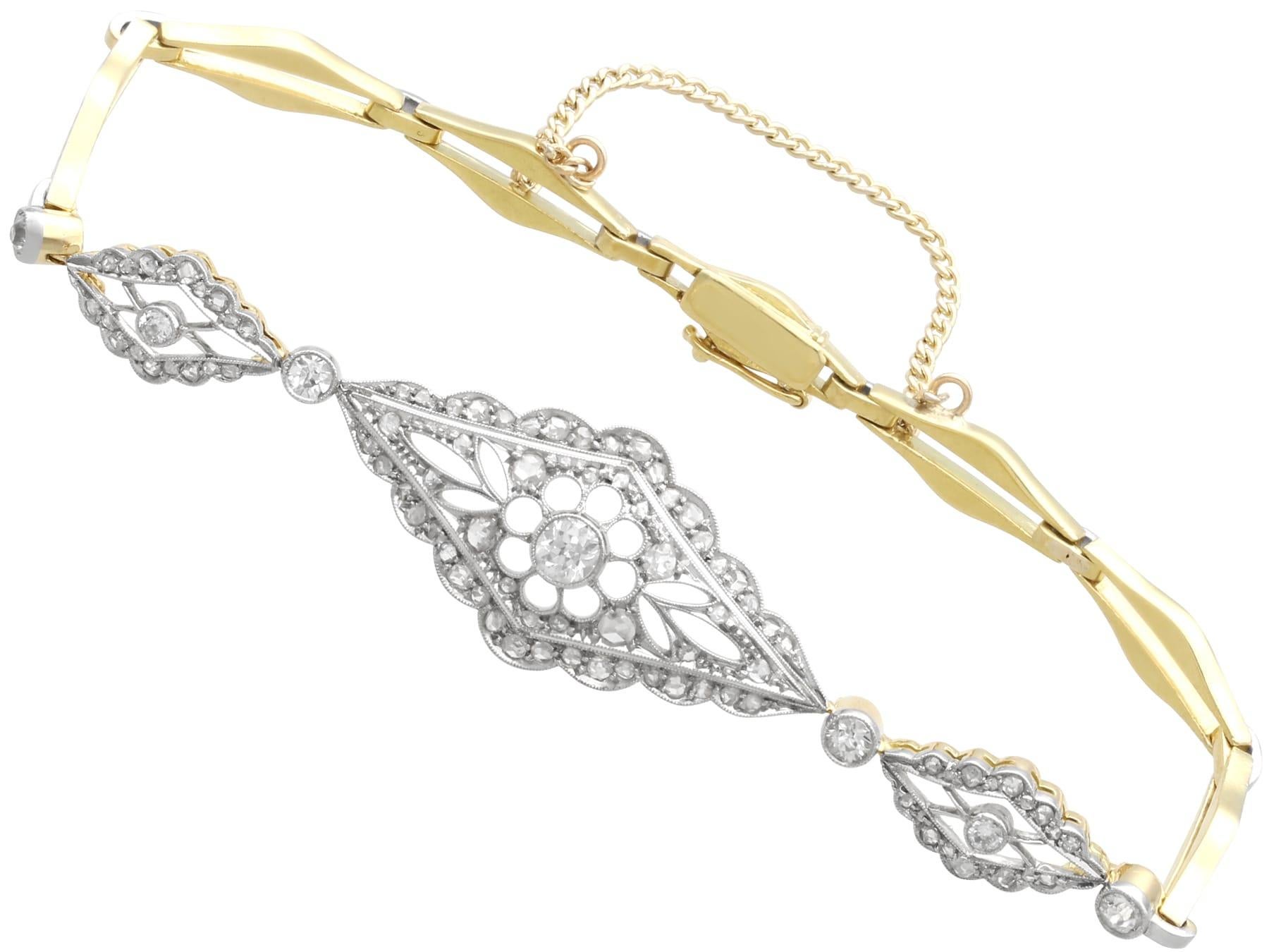 Antique 1.67 Carat Diamond and 18k Yellow Gold Bracelet Circa 1910 In Excellent Condition For Sale In Jesmond, Newcastle Upon Tyne