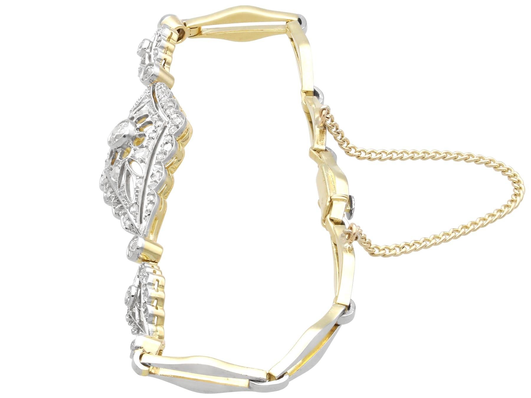 Women's or Men's Antique 1.67 Carat Diamond and 18k Yellow Gold Bracelet Circa 1910 For Sale